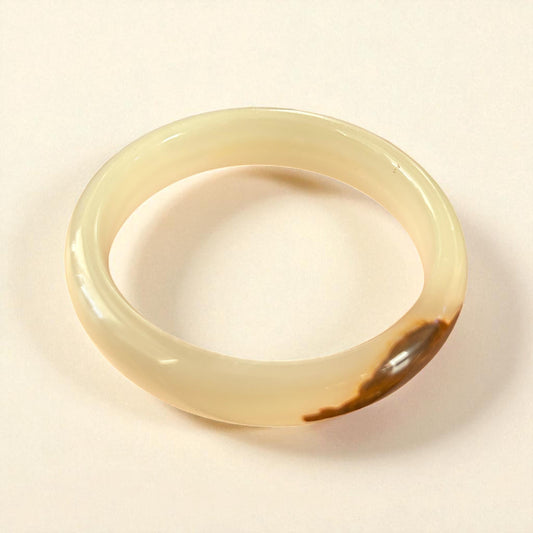 1pc Honey Banded Agate Bangle: Cream & Olive Natural Stone Bracelet