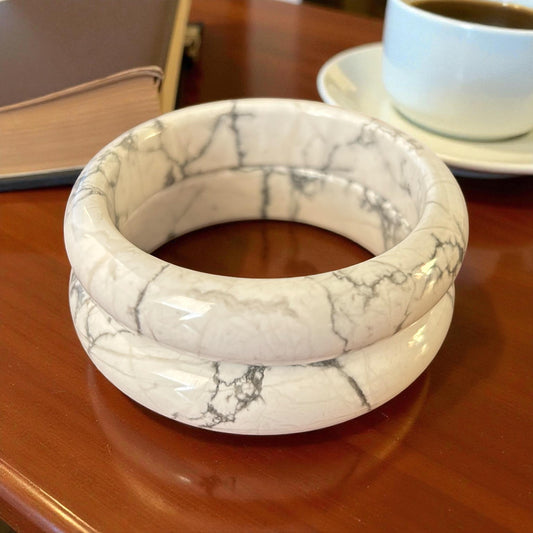 Howlite Bangles (58mm & 59.5mm) – White Marble Stone for Peace