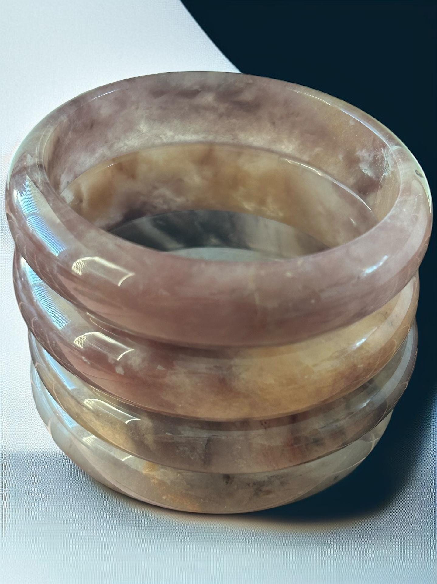 Pink/Purple Blossom Agate Bangle – Large Wrist Fit