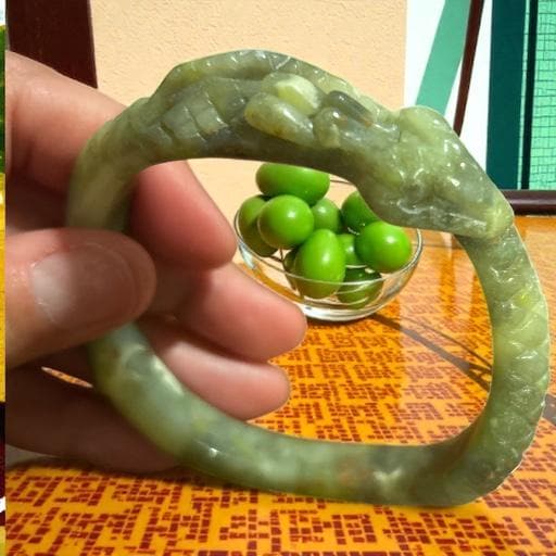 Hand-Carved Serpentine Dragon Bangle Bracelet – Green Serpent Protection Bracelet