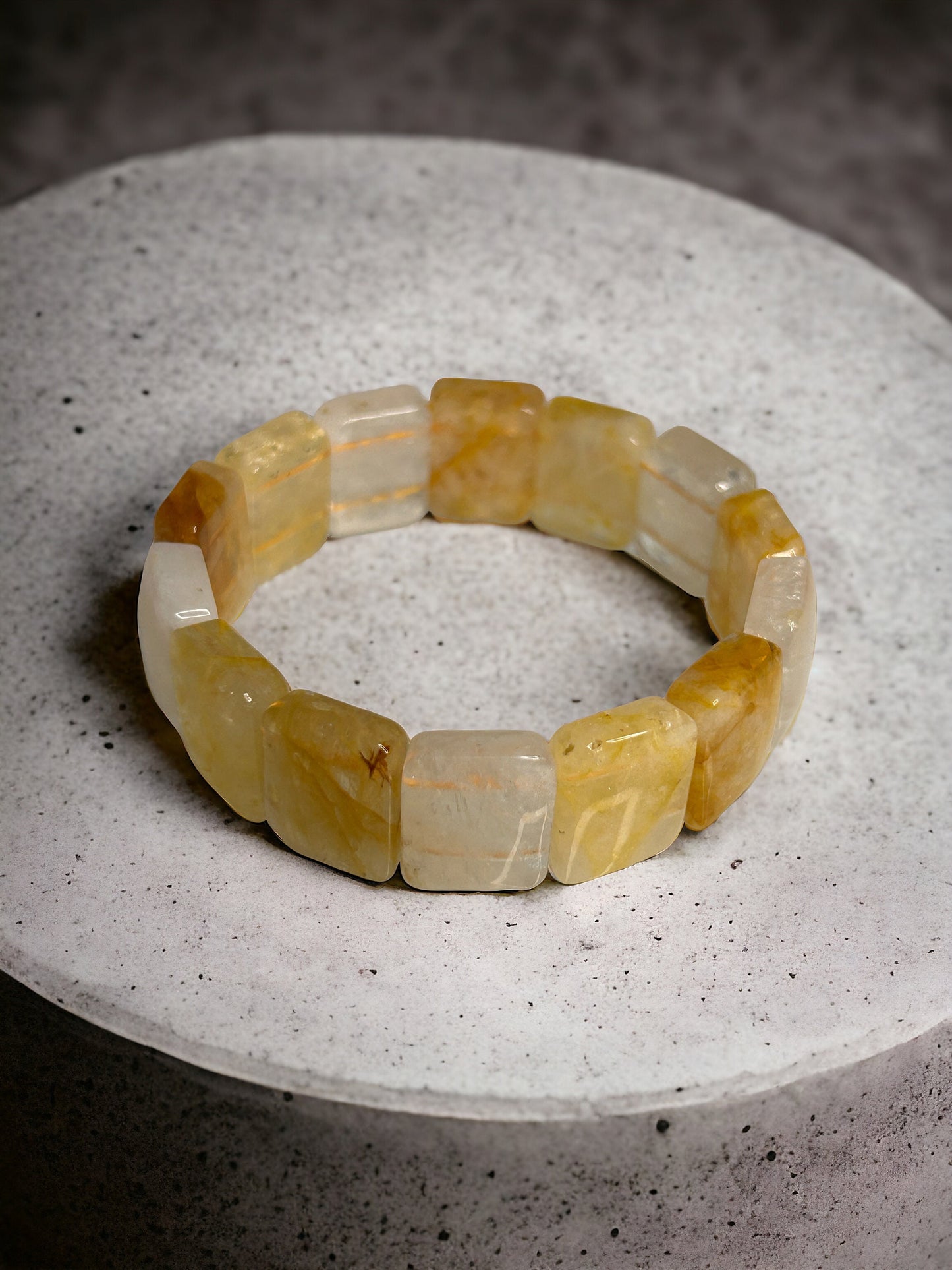 17MM Square Soft Bangle, Golden Healer Bracelet | Golden Healer Quartz crystal point beaded gemstone bracelet | Gift for Her, Gift for MOM