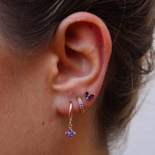Women's Floral Clover Stacked Earrings Set Daith Earrings