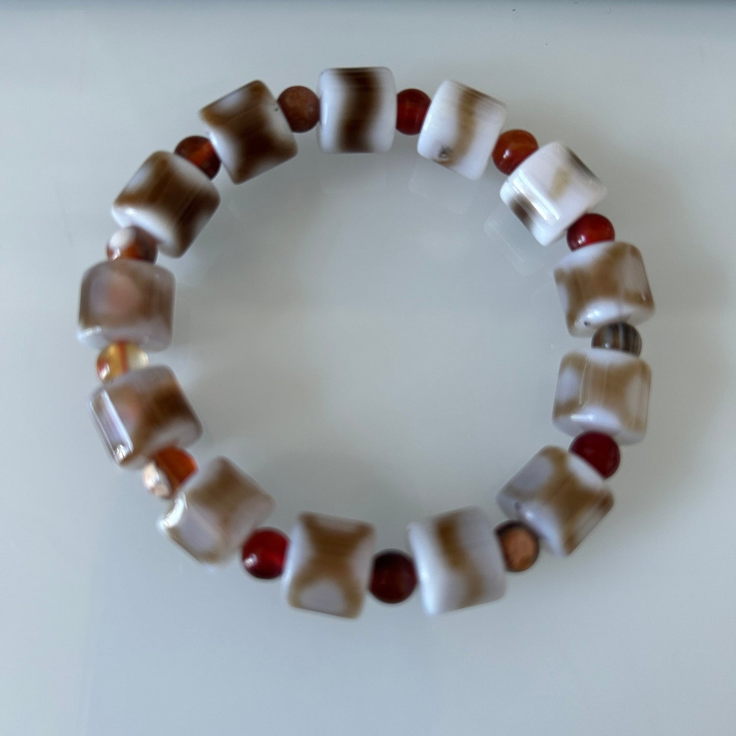 10mm White, Brown Natural Tibetan Style Dzi Agate with Carnelian Bead Gemstone Cylinder Beads | Three Eye Dzi Bead Prosperity Bead 16cm size