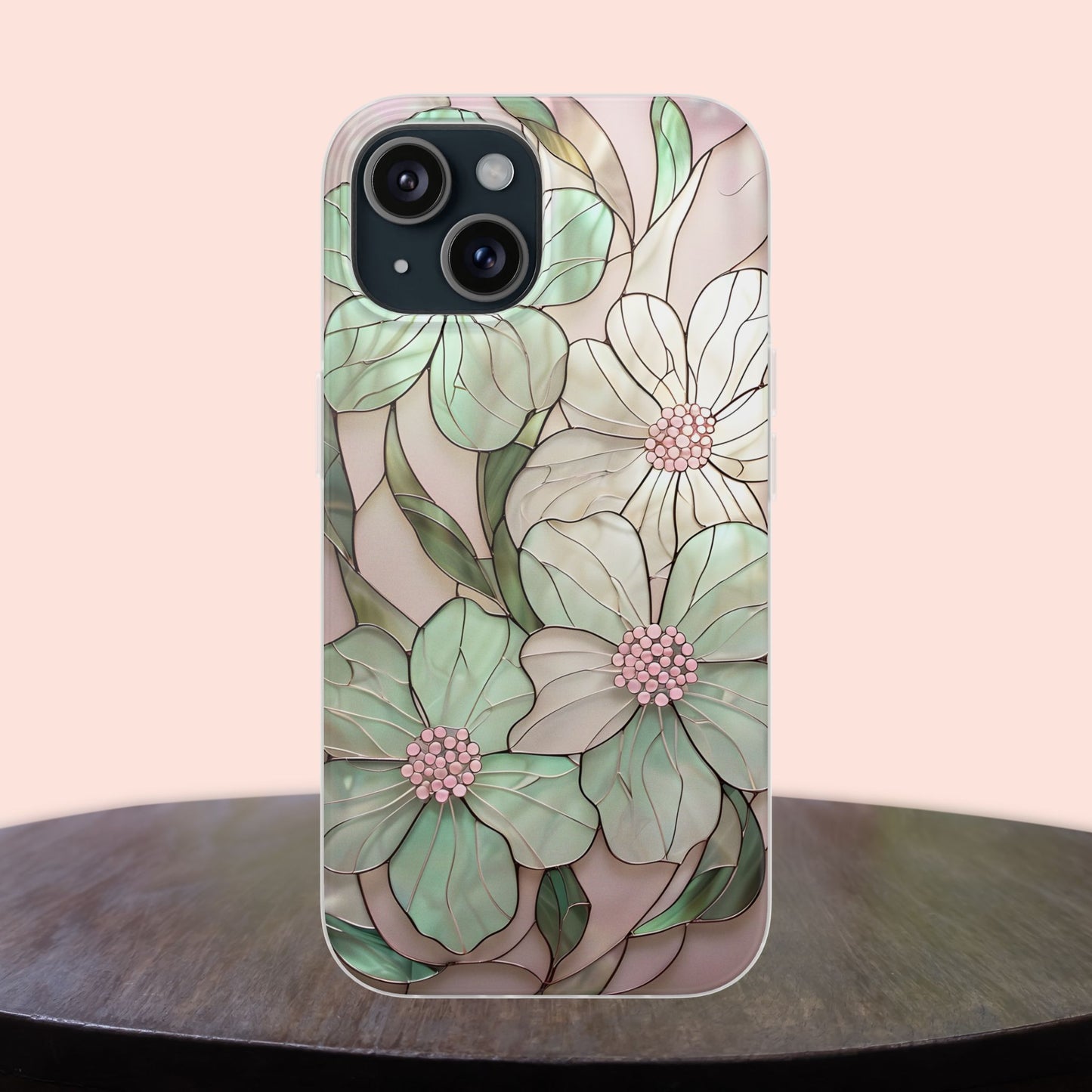 Flexi Cases, Phone Cover with Mosaic Flower in Pink and light green, Floral Phone Case, Flexible Phone Case, Flower Pattern Phone Cover,