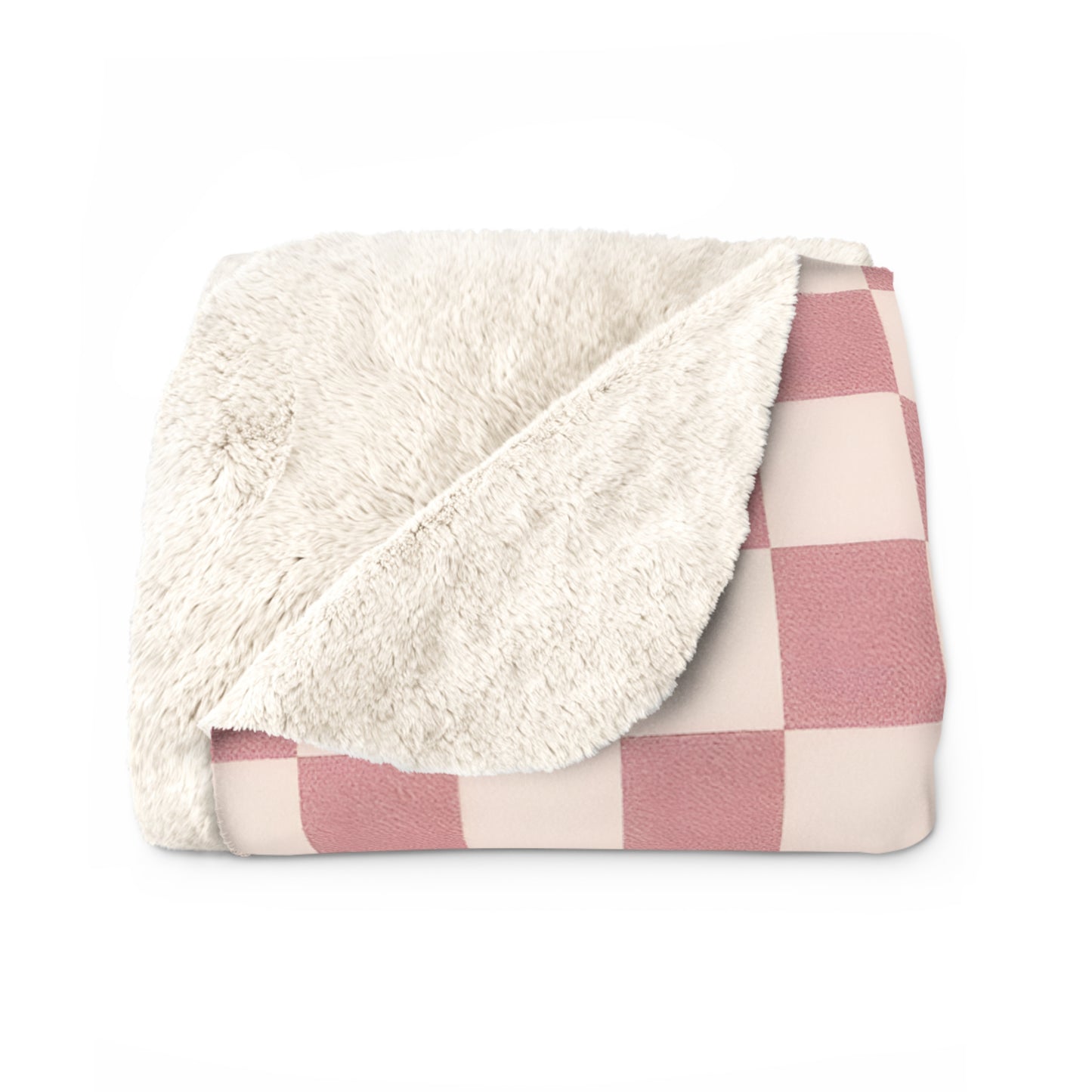 Dusty Pink Checkerboard Sherpa Throw – Cozy Coquette & Danish Pastel Aesthetic Blanket