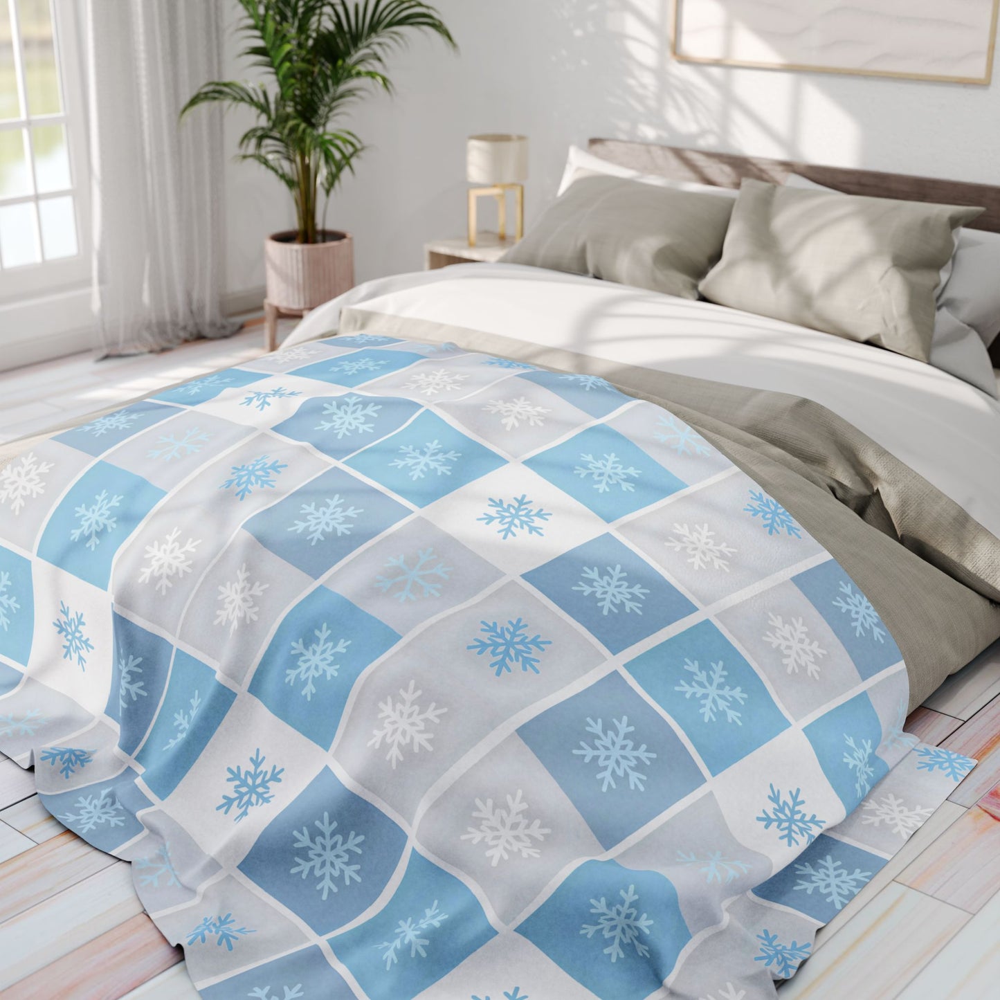Cozy Winter Fleece Blanket - Snowflake Pattern, Perfect for Cold Nights, Home Decor, Gift for Him/Her, Holiday Blanket, Snuggle Up!