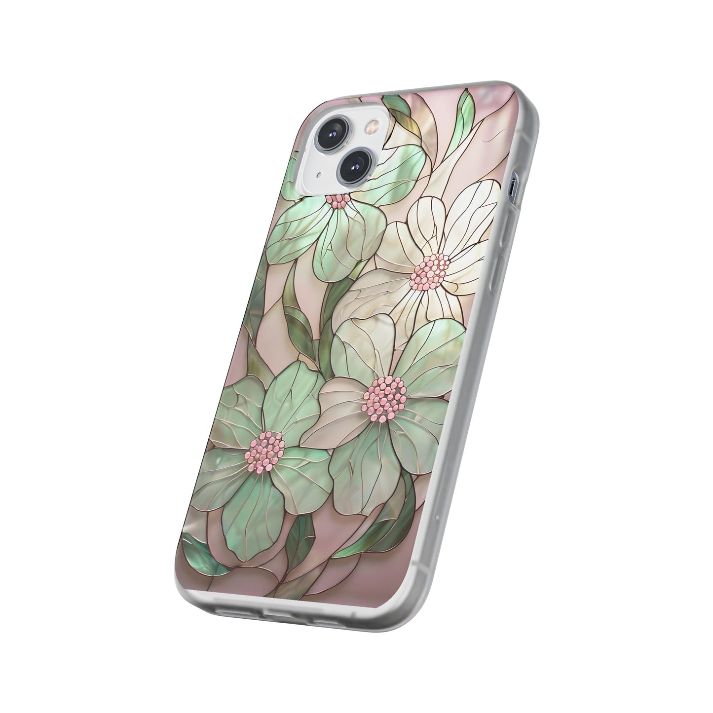 Flexi Cases, Phone Cover with Mosaic Flower in Pink and light green, Floral Phone Case, Flexible Phone Case, Flower Pattern Phone Cover,