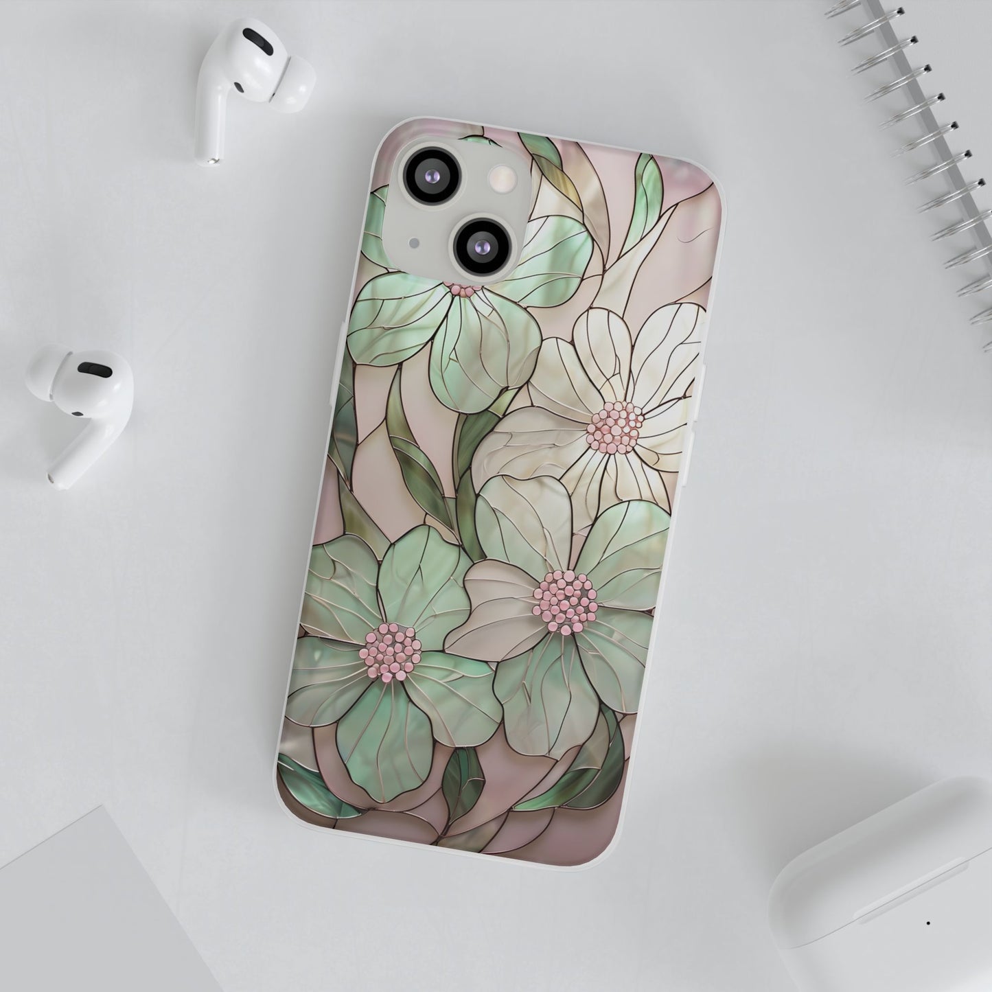 Flexi Cases, Phone Cover with Mosaic Flower in Pink and light green, Floral Phone Case, Flexible Phone Case, Flower Pattern Phone Cover,