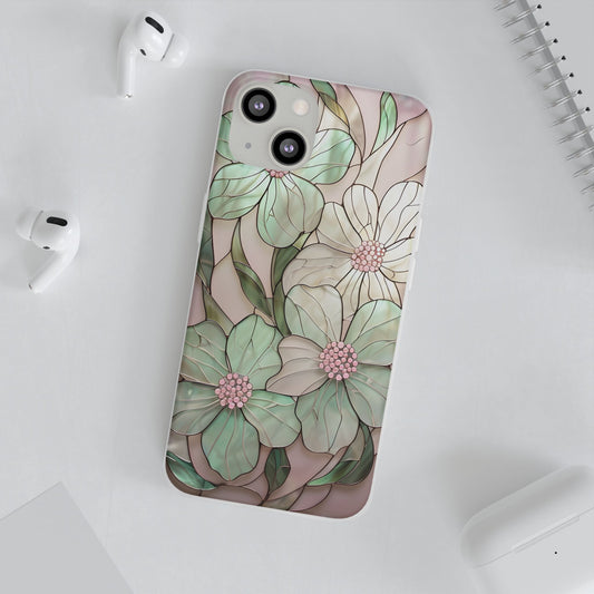 Flexi Cases, Phone Cover with Mosaic Flower in Pink and light green, Floral Phone Case, Flexible Phone Case, Flower Pattern Phone Cover,