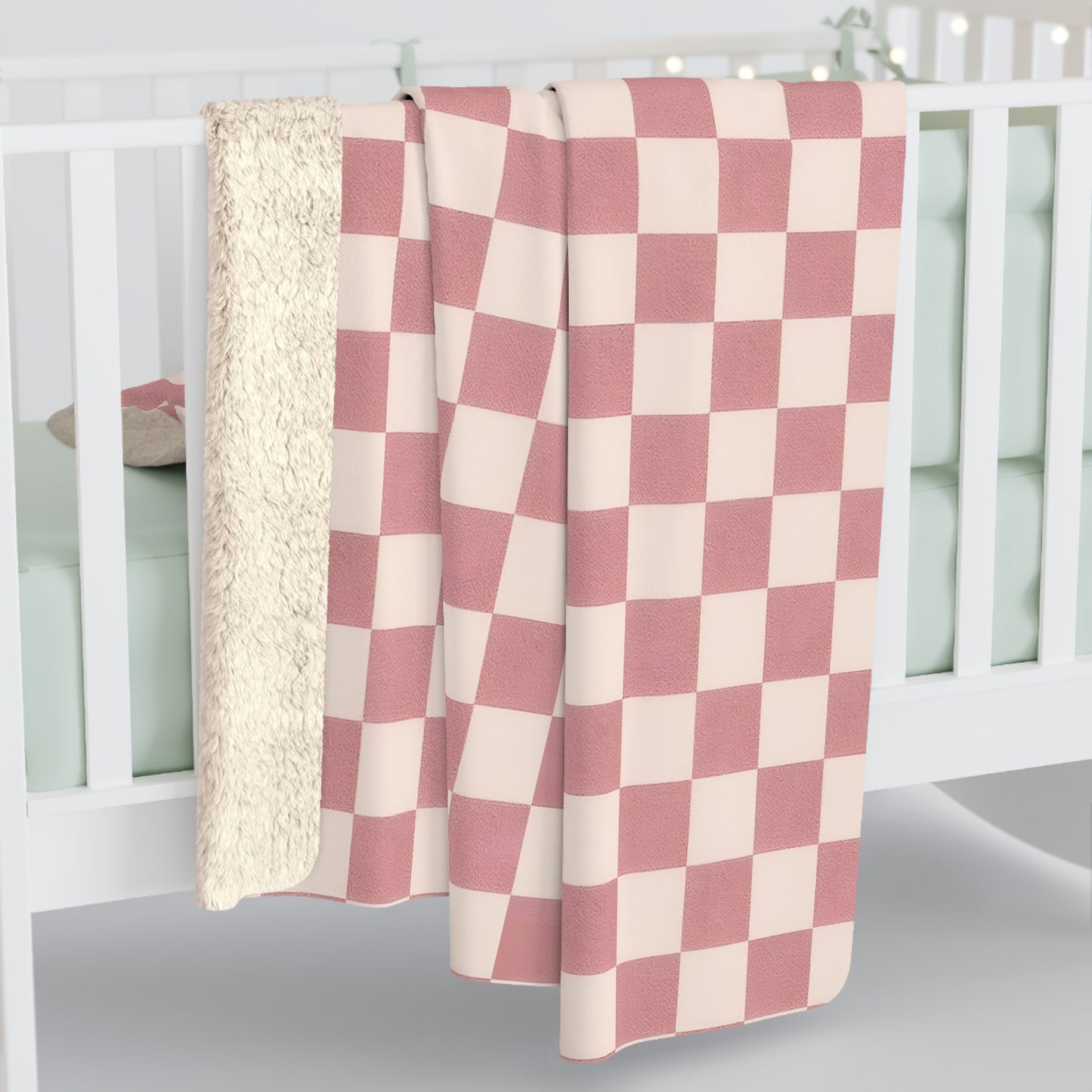 Dusty Pink Checkerboard Sherpa Throw – Cozy Coquette & Danish Pastel Aesthetic Blanket