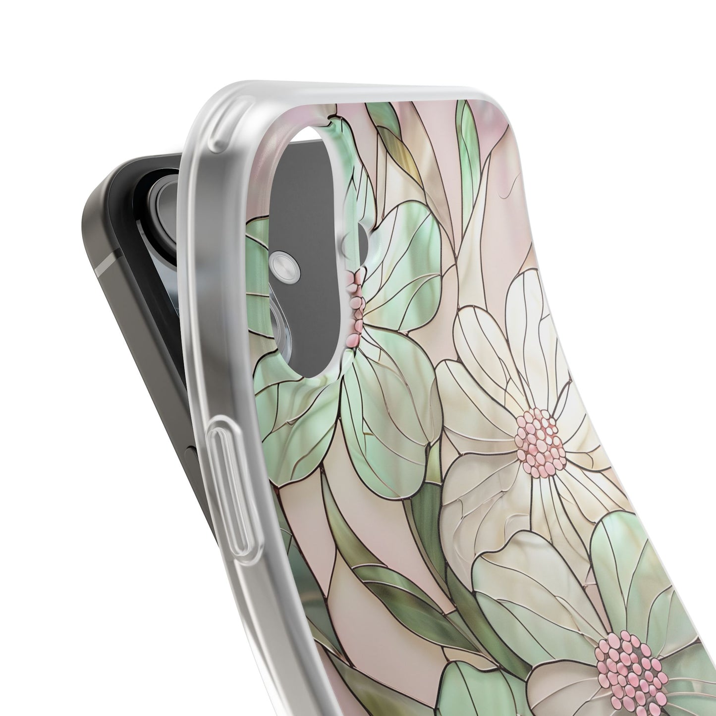 Flexi Cases, Phone Cover with Mosaic Flower in Pink and light green, Floral Phone Case, Flexible Phone Case, Flower Pattern Phone Cover,