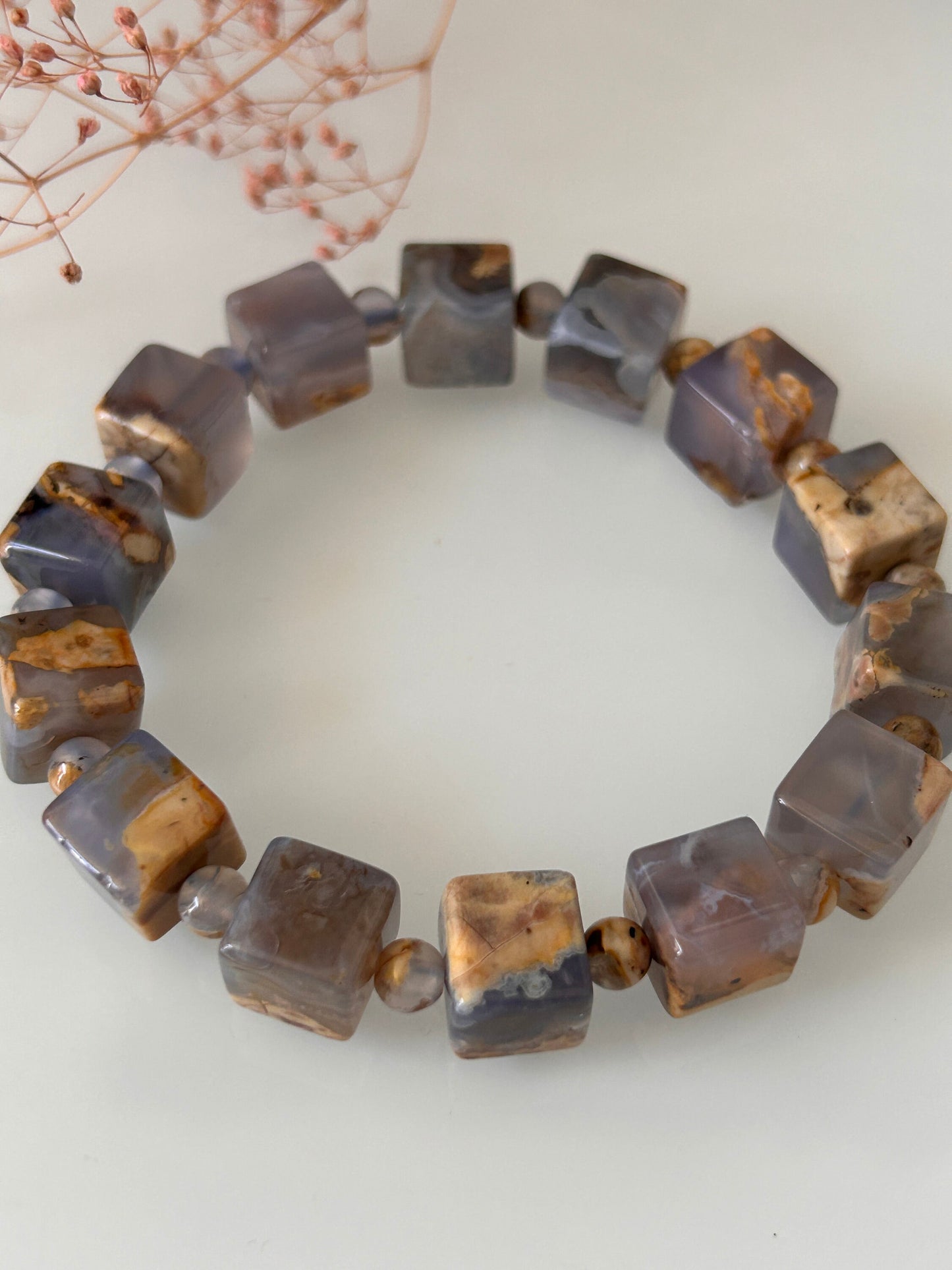 10.6MM Cube Blue Lace Agate Crystal Bracelet Stretchy String Bracelet Natural Gemstone Bracelets Pre-charged Handmade Jewelry