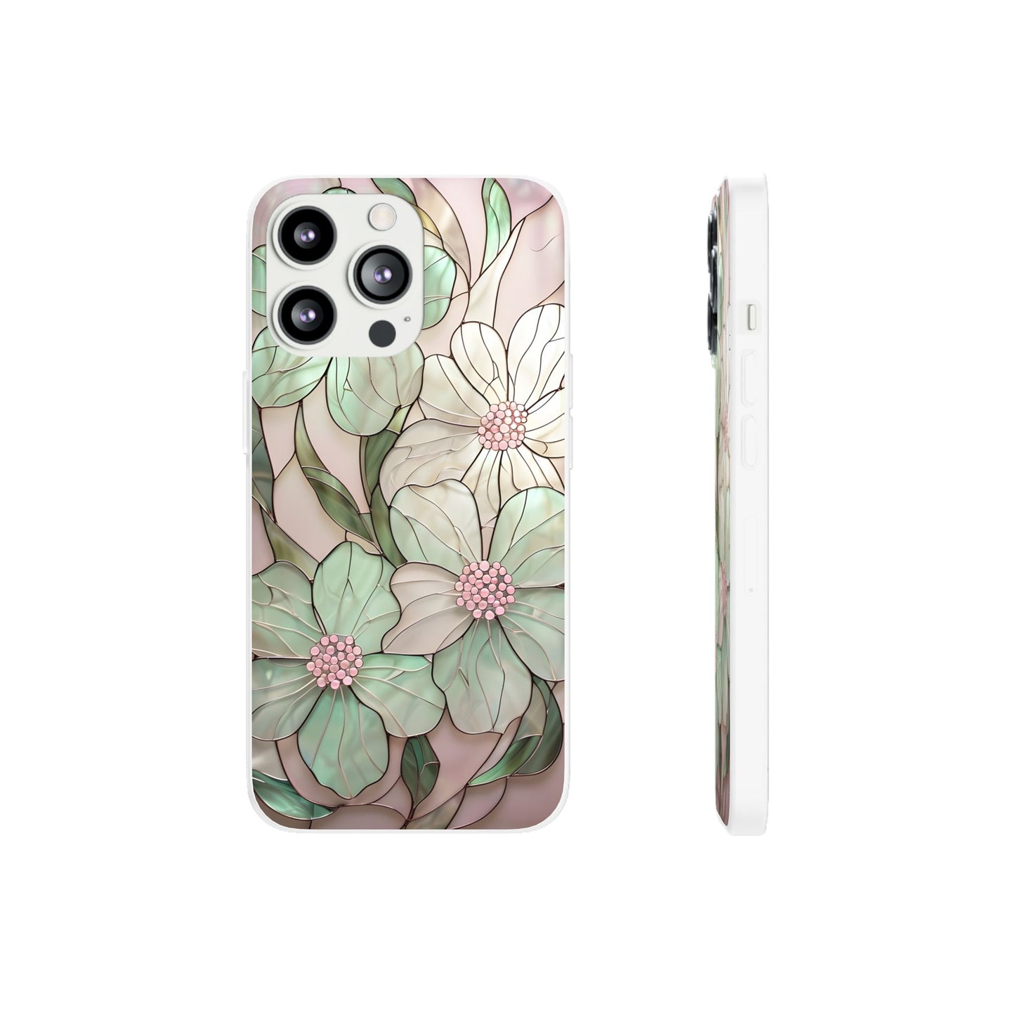 Flexi Cases, Phone Cover with Mosaic Flower in Pink and light green, Floral Phone Case, Flexible Phone Case, Flower Pattern Phone Cover,