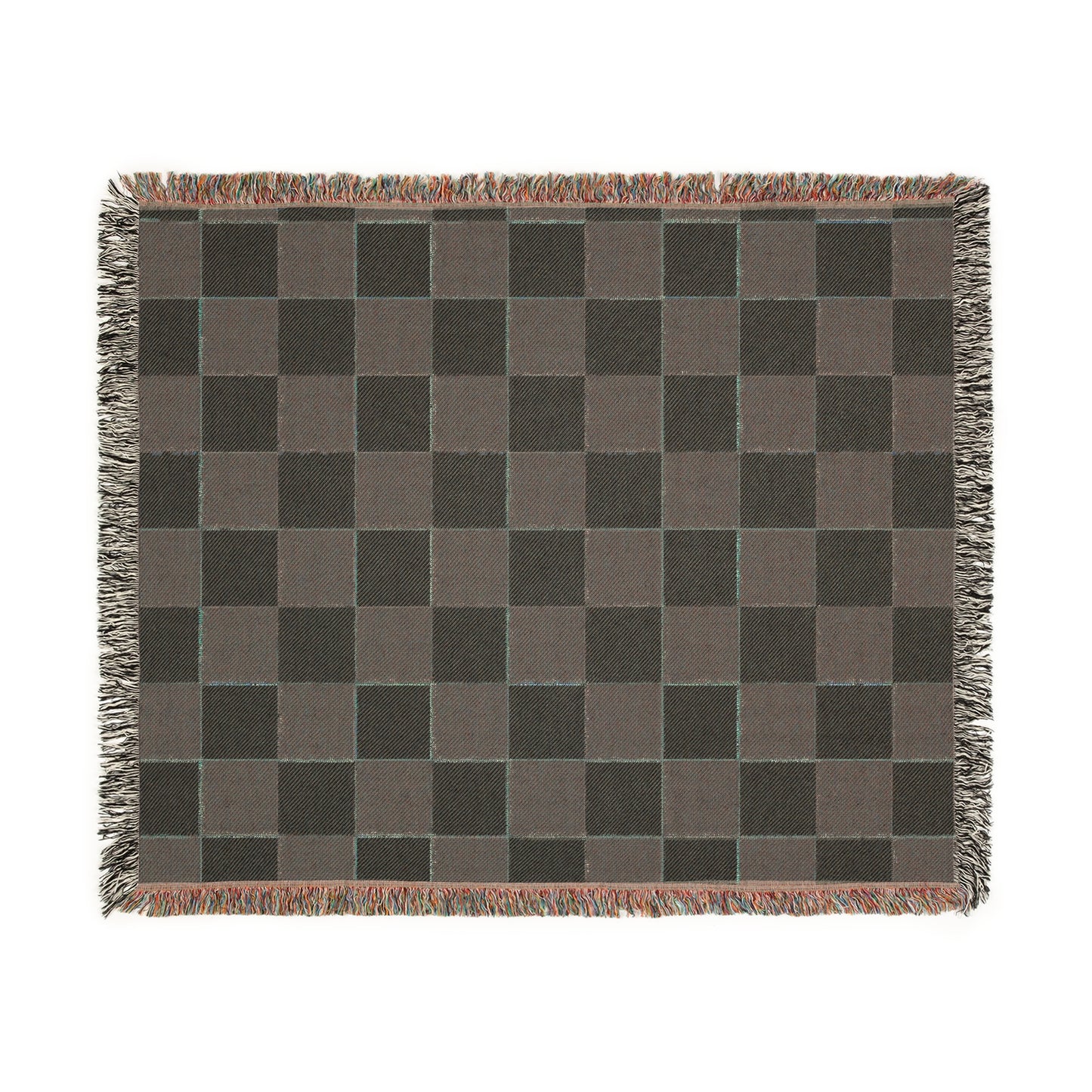 Luxury Checkerboard Woven Blanket | Deep Burgundy & Soft Beige Cotton Throw with Fringe