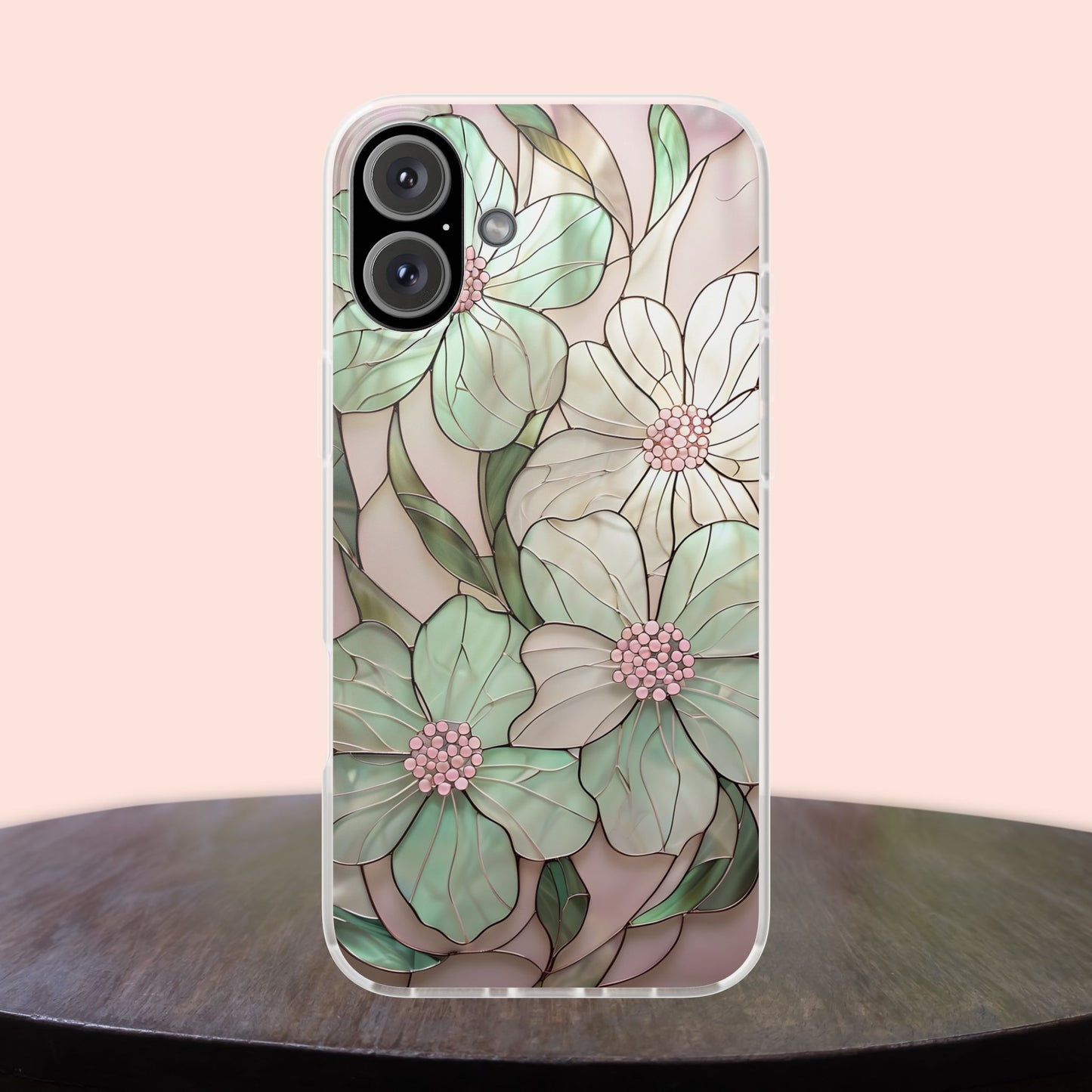 Flexi Cases, Phone Cover with Mosaic Flower in Pink and light green, Floral Phone Case, Flexible Phone Case, Flower Pattern Phone Cover,