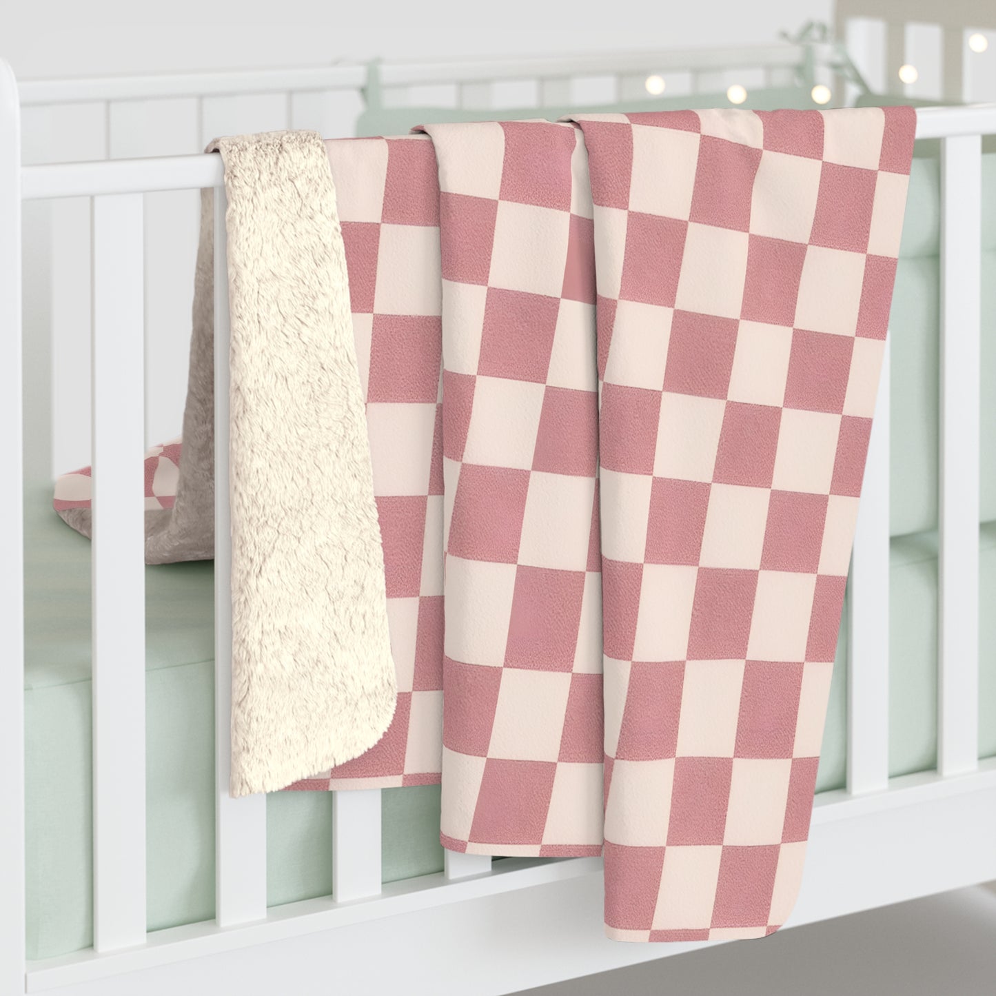 Dusty Pink Checkerboard Sherpa Throw – Cozy Coquette & Danish Pastel Aesthetic Blanket