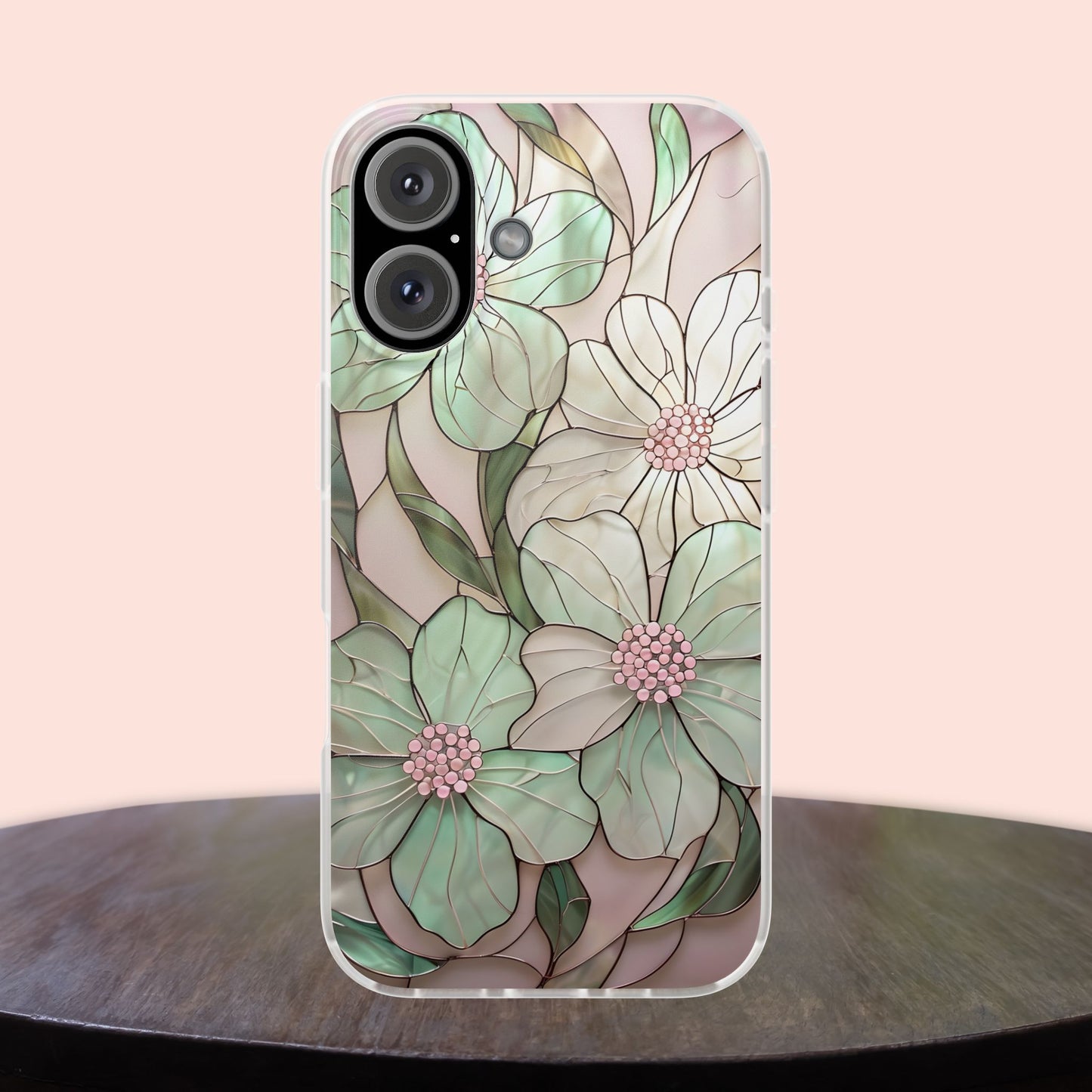 Flexi Cases, Phone Cover with Mosaic Flower in Pink and light green, Floral Phone Case, Flexible Phone Case, Flower Pattern Phone Cover,