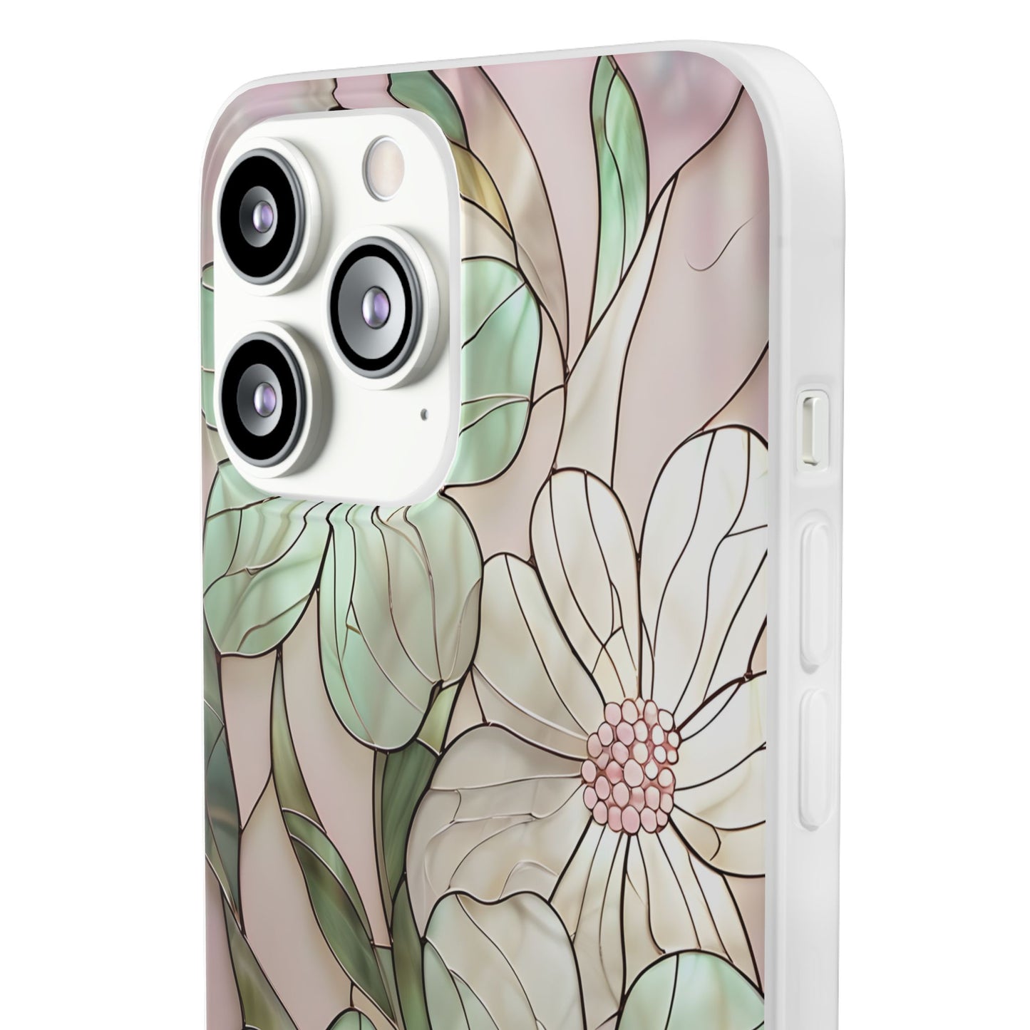 Flexi Cases, Phone Cover with Mosaic Flower in Pink and light green, Floral Phone Case, Flexible Phone Case, Flower Pattern Phone Cover,