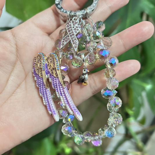 Christen Custom Puffin, Angel Wing Crystal Charm