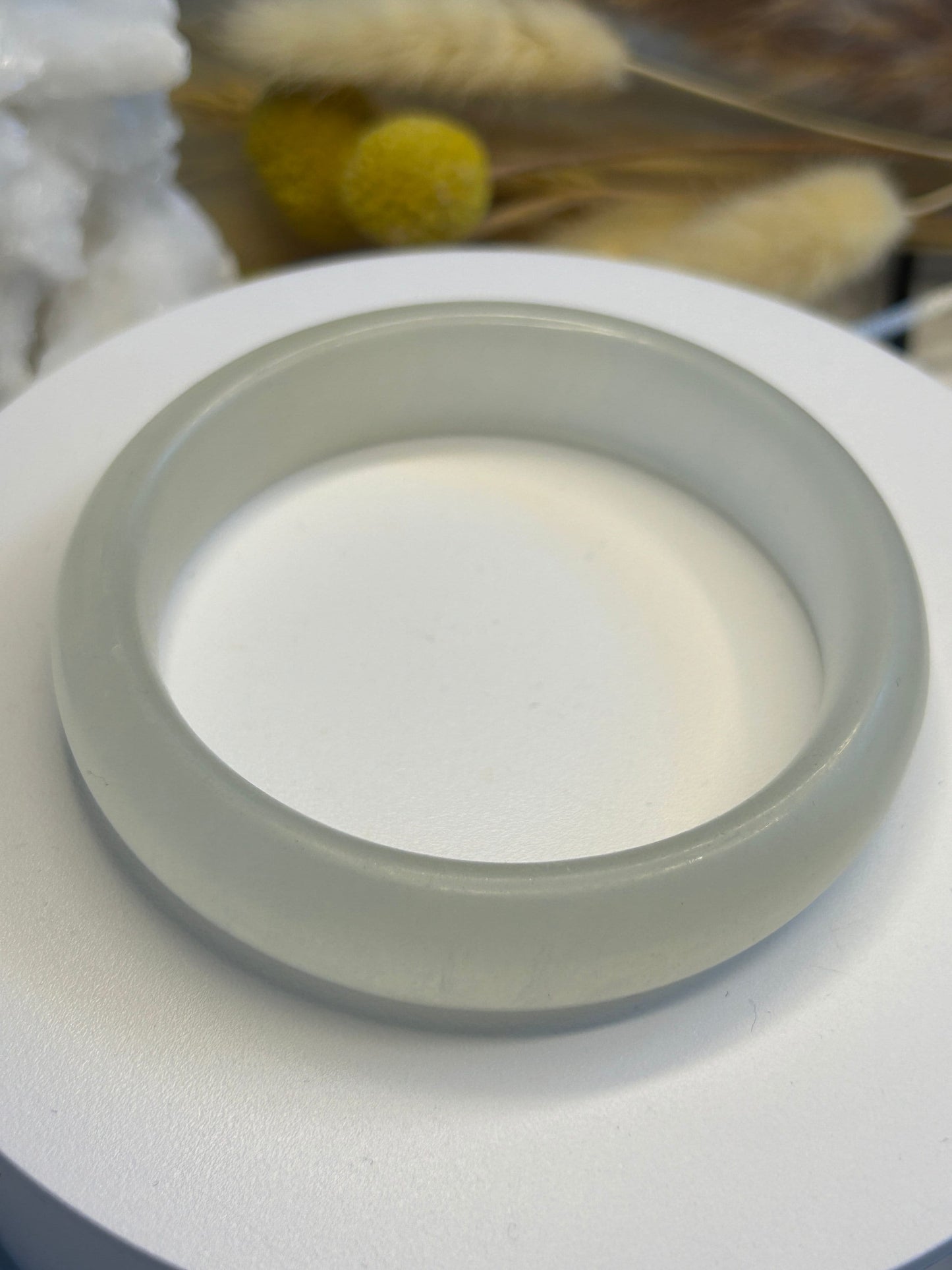Translucent Natural White Jade Bangle | White Jadeite Jade | Vintage Bangle Bracelet 61.8MM or 7.5" Medium to Large Wrist | Crystal Bangle