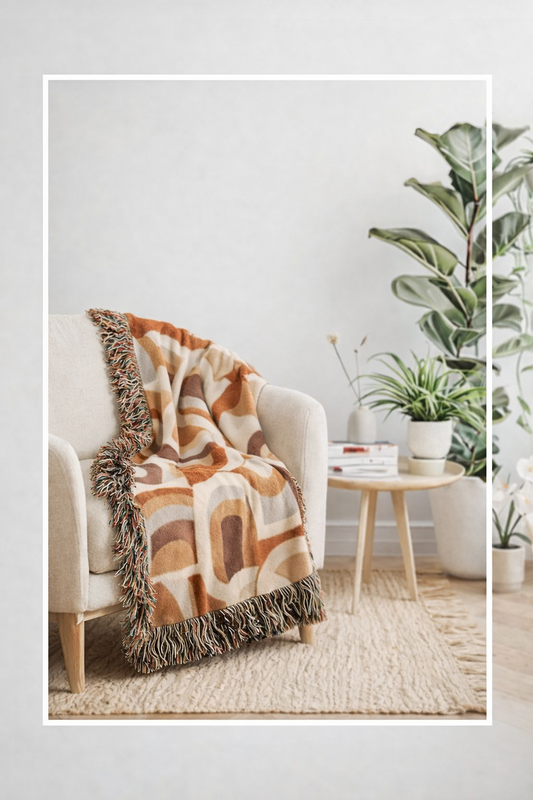Retro Arch Pattern Woven Blanket — Mid-Century Modern Throw