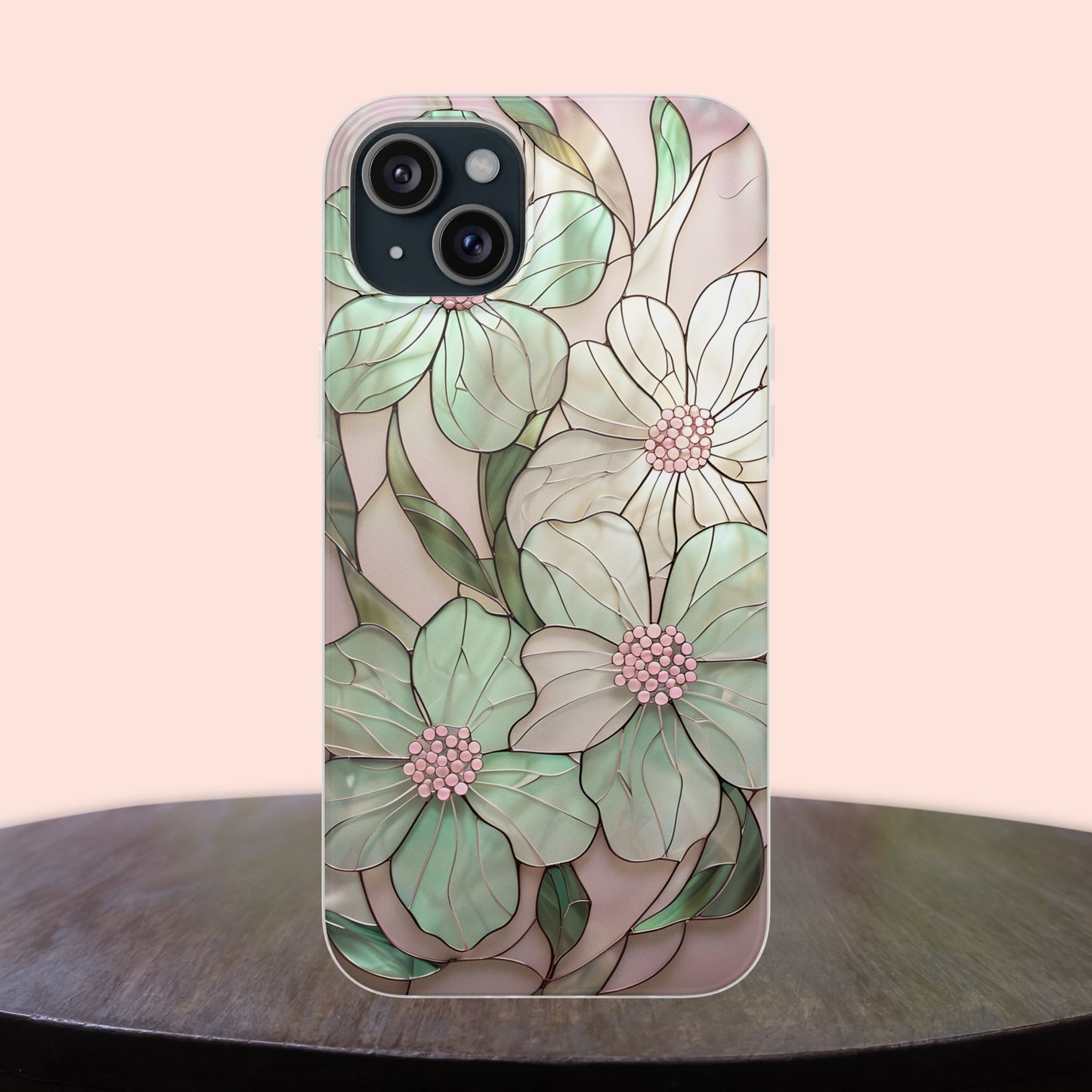 Flexi Cases, Phone Cover with Mosaic Flower in Pink and light green, Floral Phone Case, Flexible Phone Case, Flower Pattern Phone Cover,