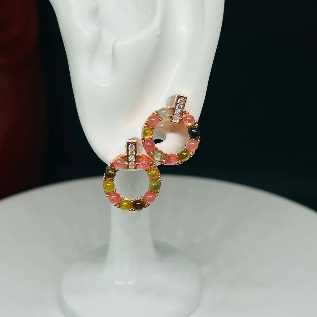 Rainbow Tourmaline Circle Earrings – Joyful Energy in Every Sparkle