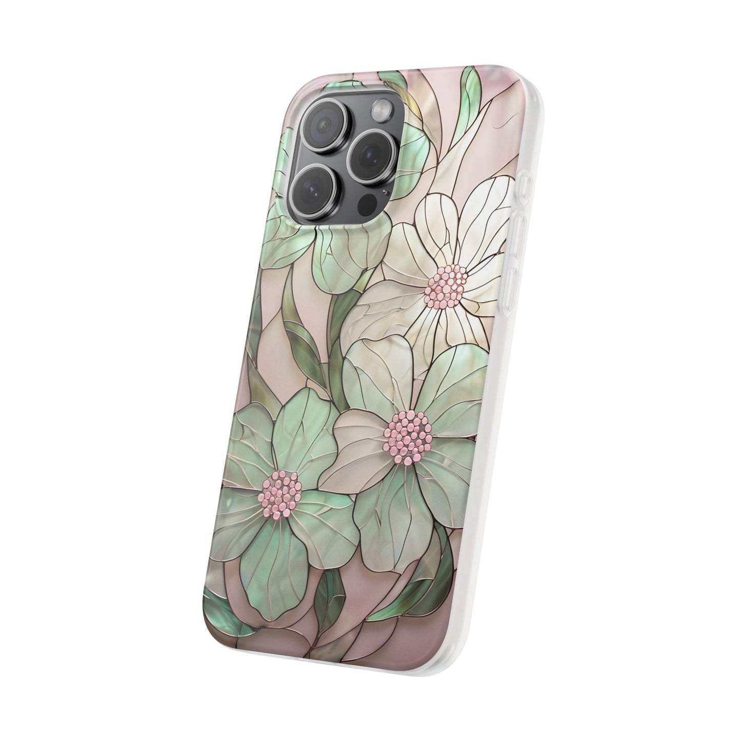 Flexi Cases, Phone Cover with Mosaic Flower in Pink and light green, Floral Phone Case, Flexible Phone Case, Flower Pattern Phone Cover,