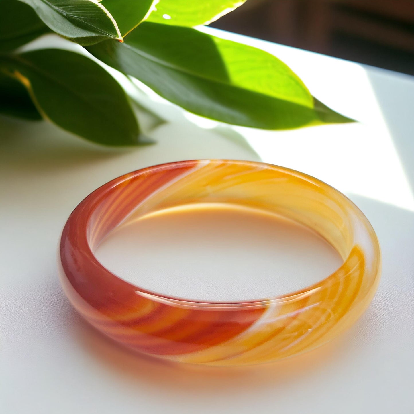 Natural Agate Bangle | Red Orange Banded Agate Bracelet | Handmade Bangles | Agate Jewelry | Women’s Gift