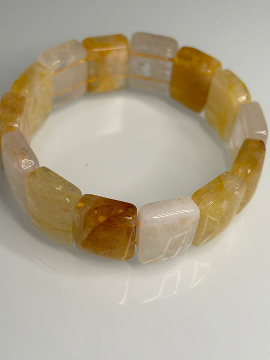 17MM Square Soft Bangle, Golden Healer Bracelet | Golden Healer Quartz crystal point beaded gemstone bracelet | Gift for Her, Gift for MOM