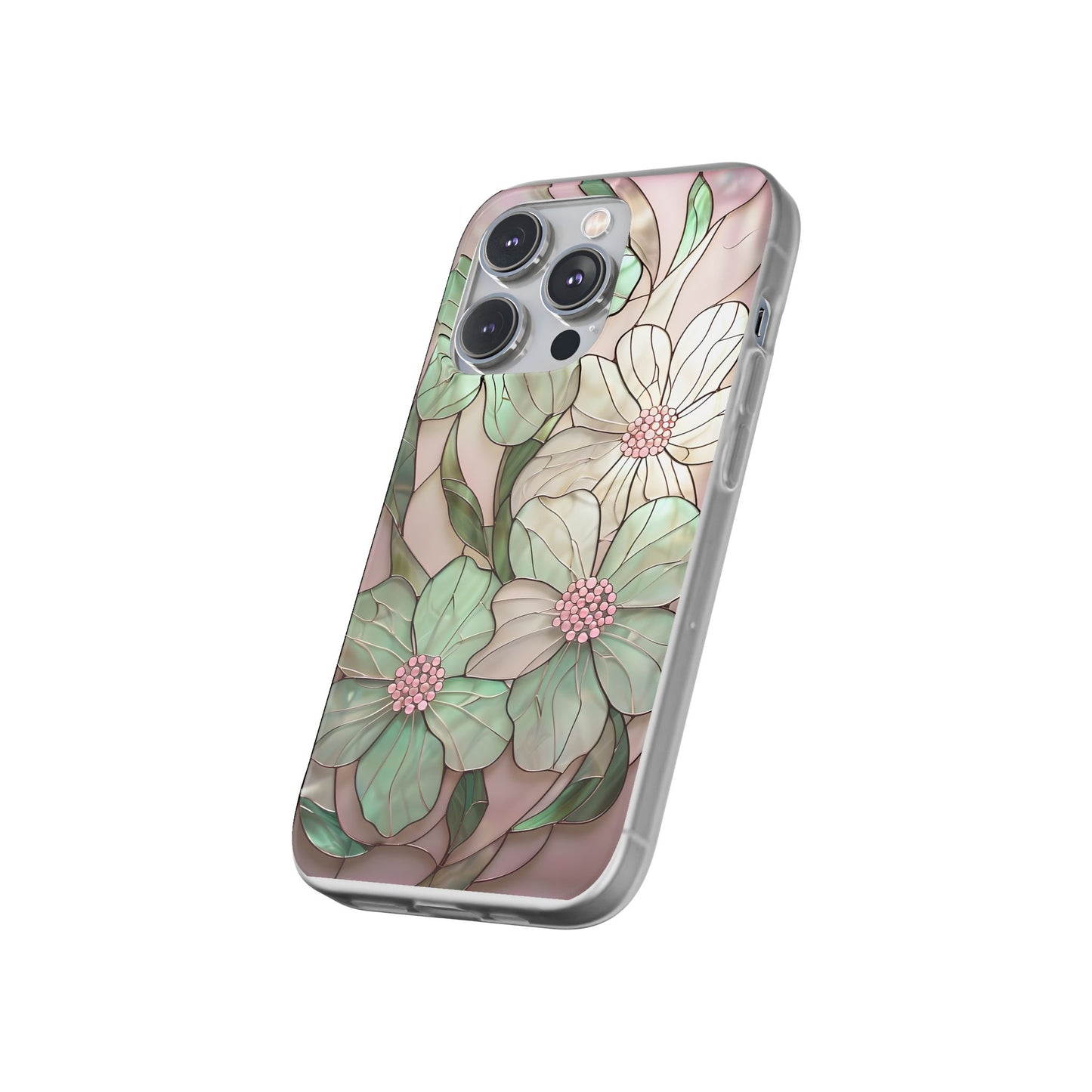 Flexi Cases, Phone Cover with Mosaic Flower in Pink and light green, Floral Phone Case, Flexible Phone Case, Flower Pattern Phone Cover,