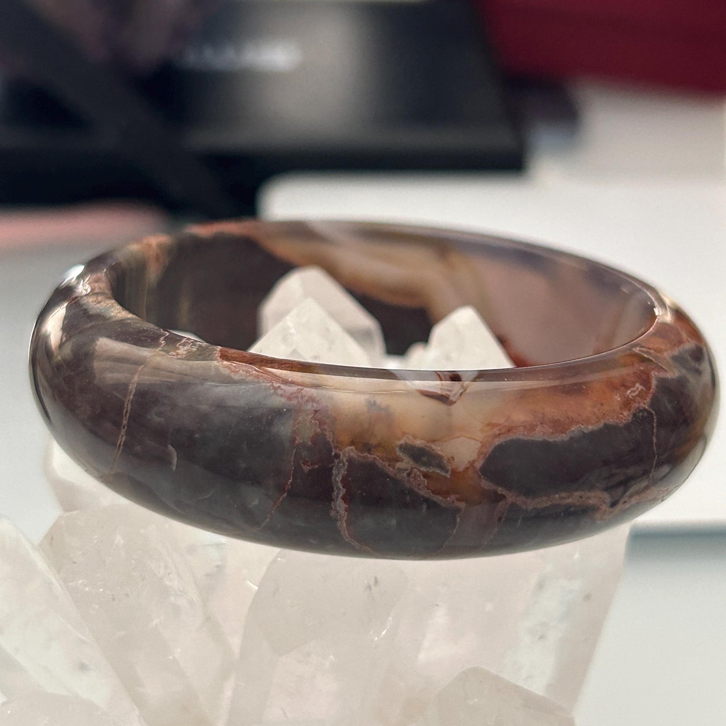 Small to Large Wrist, Brown Agate Bangle Bracelet - Natural Gemstone Jewelry - Elegant Translucent Stone Accessory - Natural Crystal GEO