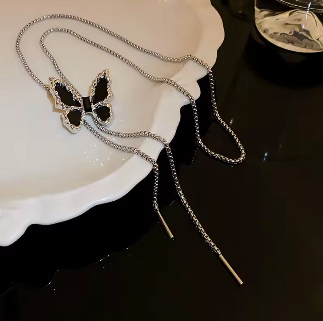 Midnight Butterfly Lariat Necklace