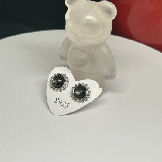Silver Sheen Obsidian Sunflower Studs – Protective Light in S925 Silver