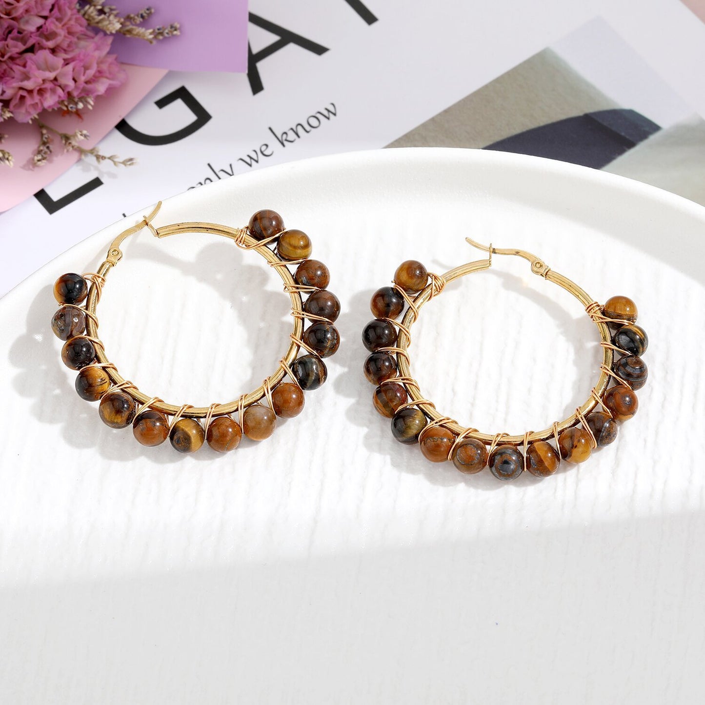 Natural Stone Stainless Steel Winding Earrings