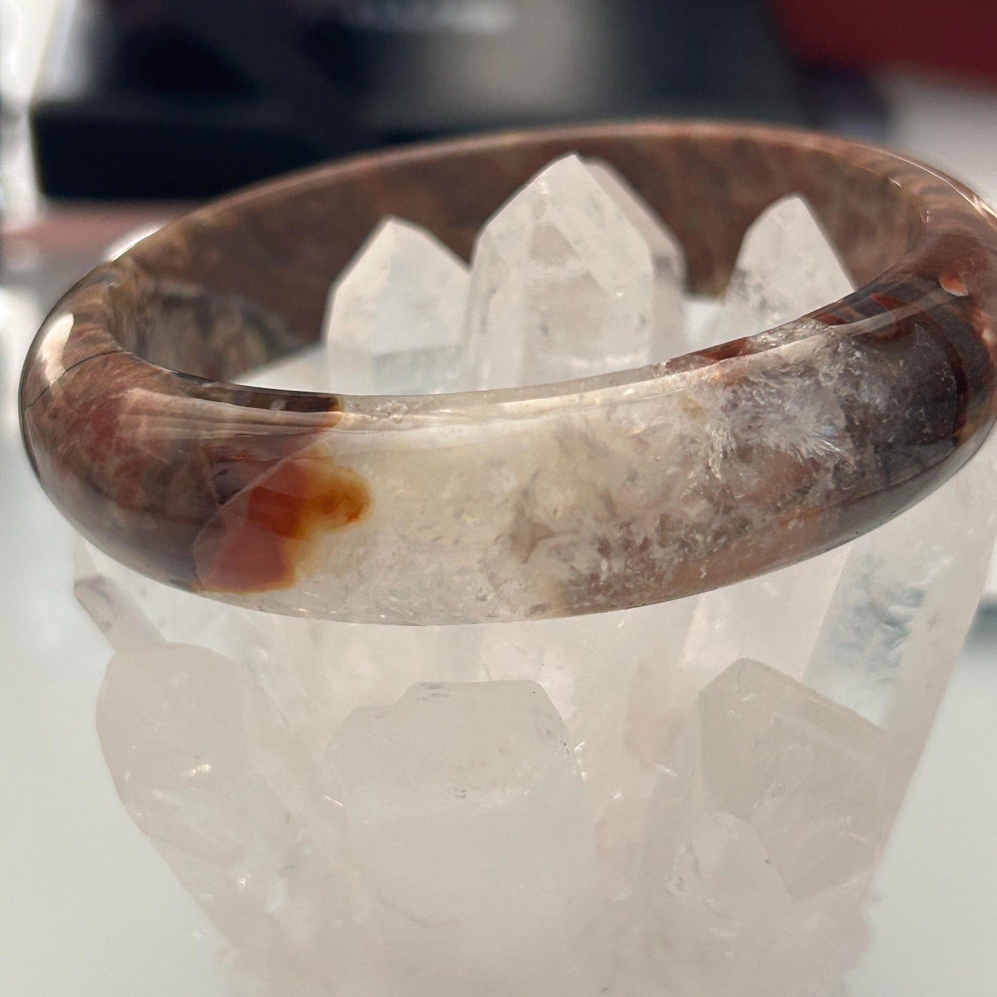 Small to Large Wrist, Brown Agate Bangle Bracelet - Natural Gemstone Jewelry - Elegant Translucent Stone Accessory - Natural Crystal GEO