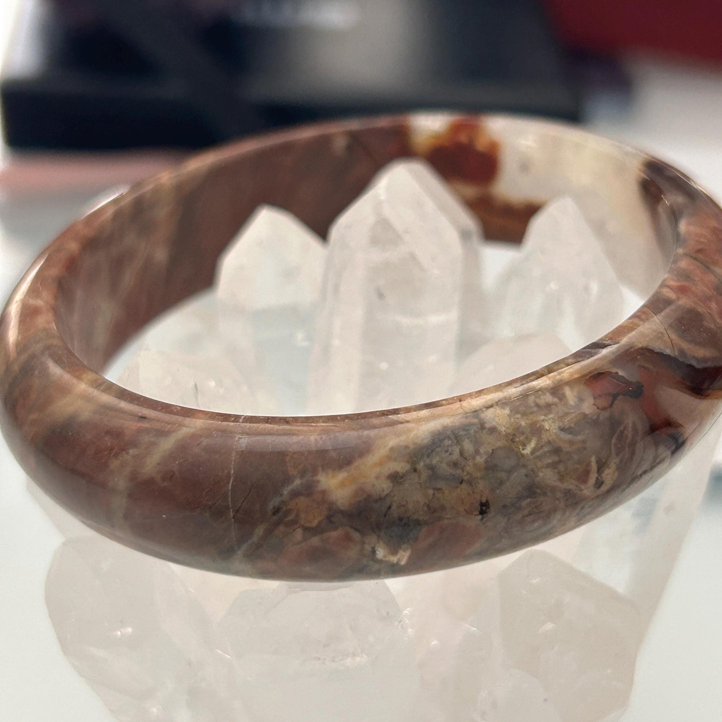 Small to Large Wrist, Brown Agate Bangle Bracelet - Natural Gemstone Jewelry - Elegant Translucent Stone Accessory - Natural Crystal GEO