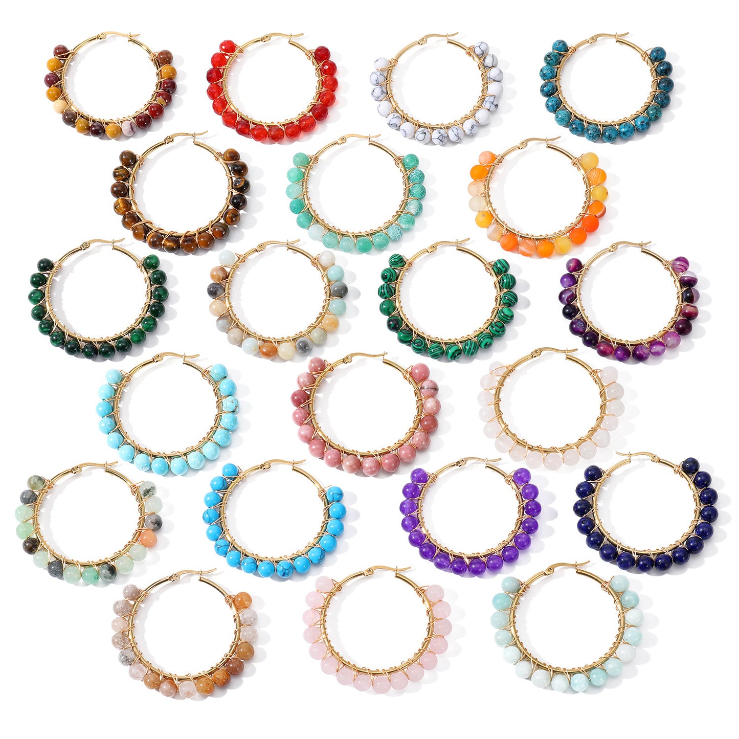 Natural Stone Stainless Steel Winding Earrings
