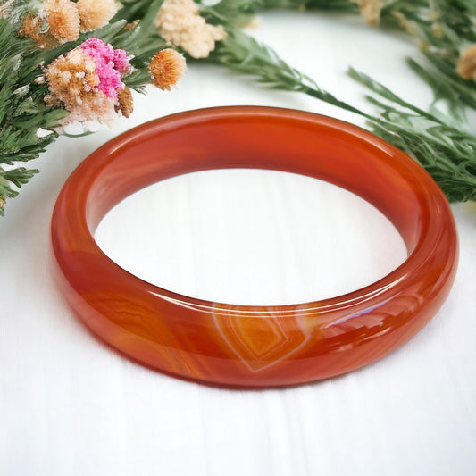 Natural Red Banded Agate Bangle - Handcrafted Crystal Healing Bracelet