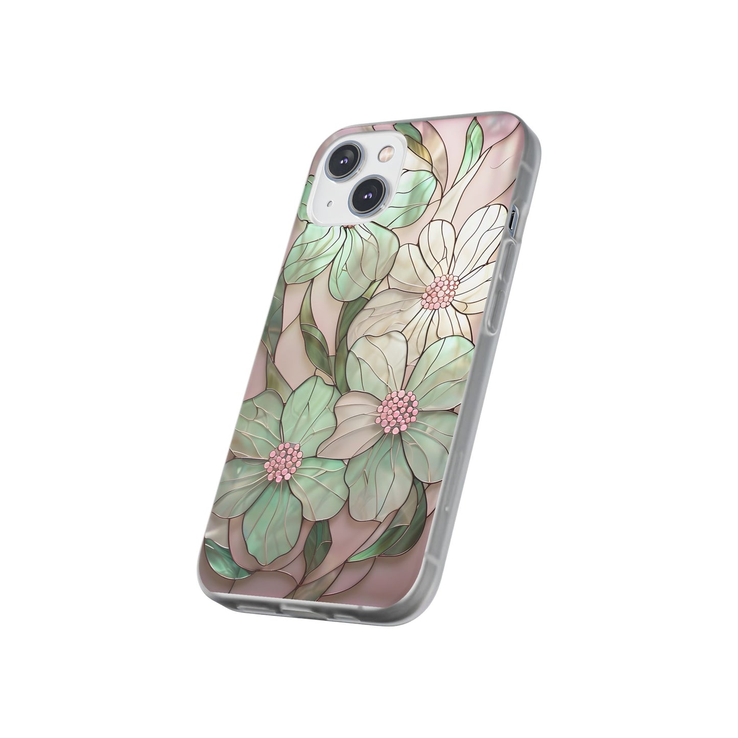 Flexi Cases, Phone Cover with Mosaic Flower in Pink and light green, Floral Phone Case, Flexible Phone Case, Flower Pattern Phone Cover,