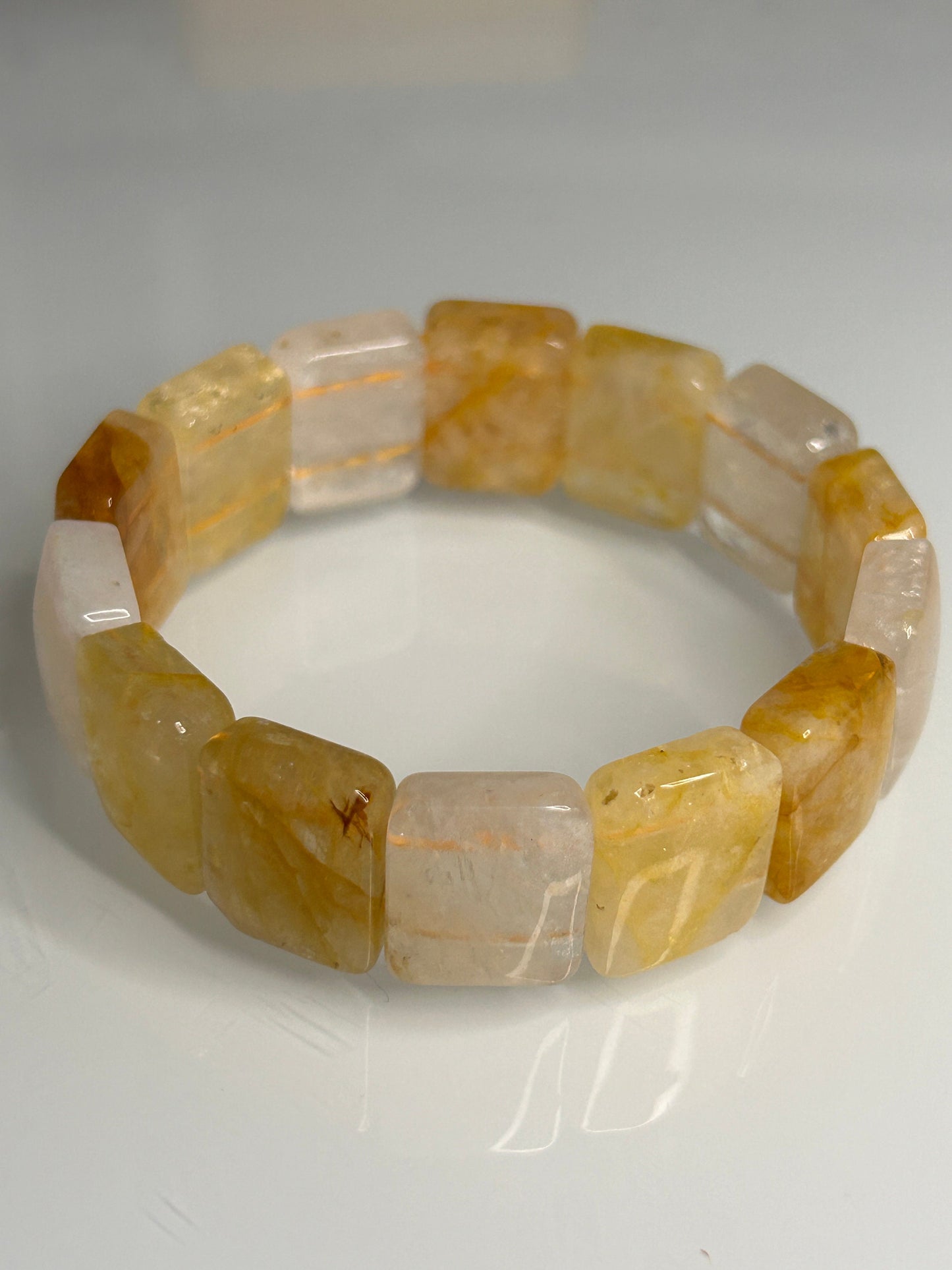 17MM Square Soft Bangle, Golden Healer Bracelet | Golden Healer Quartz crystal point beaded gemstone bracelet | Gift for Her, Gift for MOM