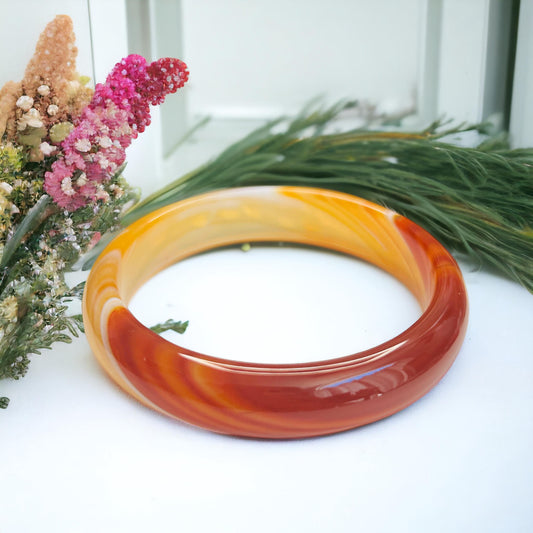 Natural Agate Bangle | Red Orange Banded Agate Bracelet | Handmade Bangles | Agate Jewelry | Women’s Gift
