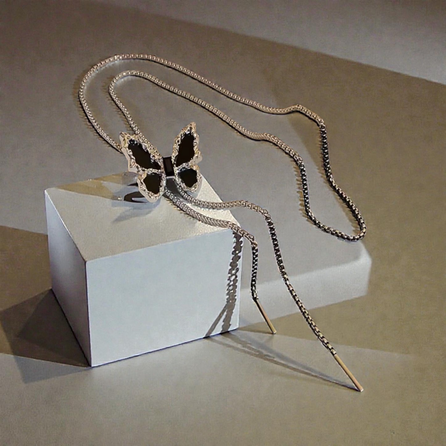 Midnight Butterfly Lariat Necklace