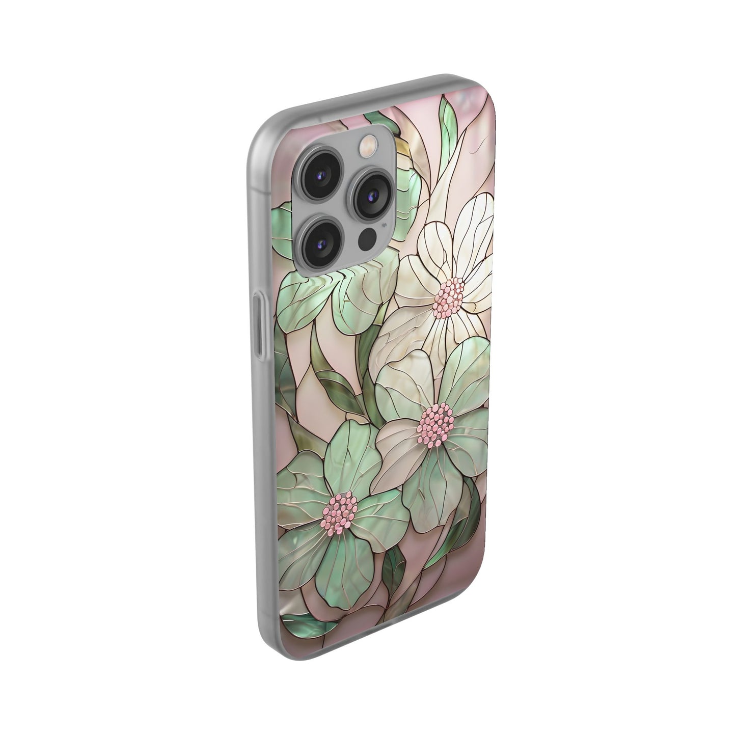 Flexi Cases, Phone Cover with Mosaic Flower in Pink and light green, Floral Phone Case, Flexible Phone Case, Flower Pattern Phone Cover,