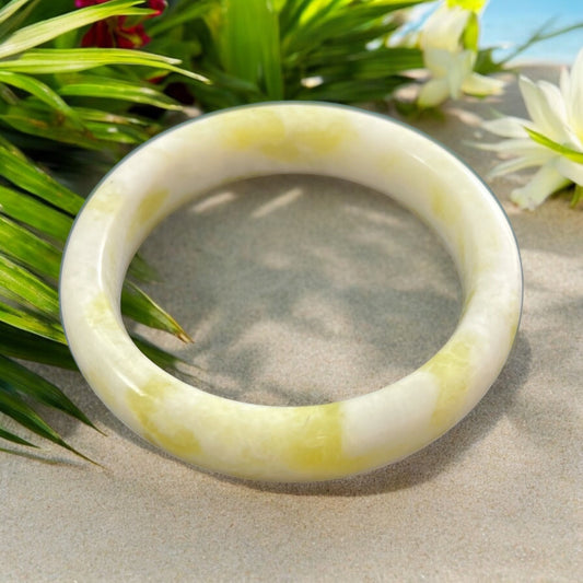 Natural Cauliflower Jade Bangle - Large Wrist Crystal Healing Bracelet