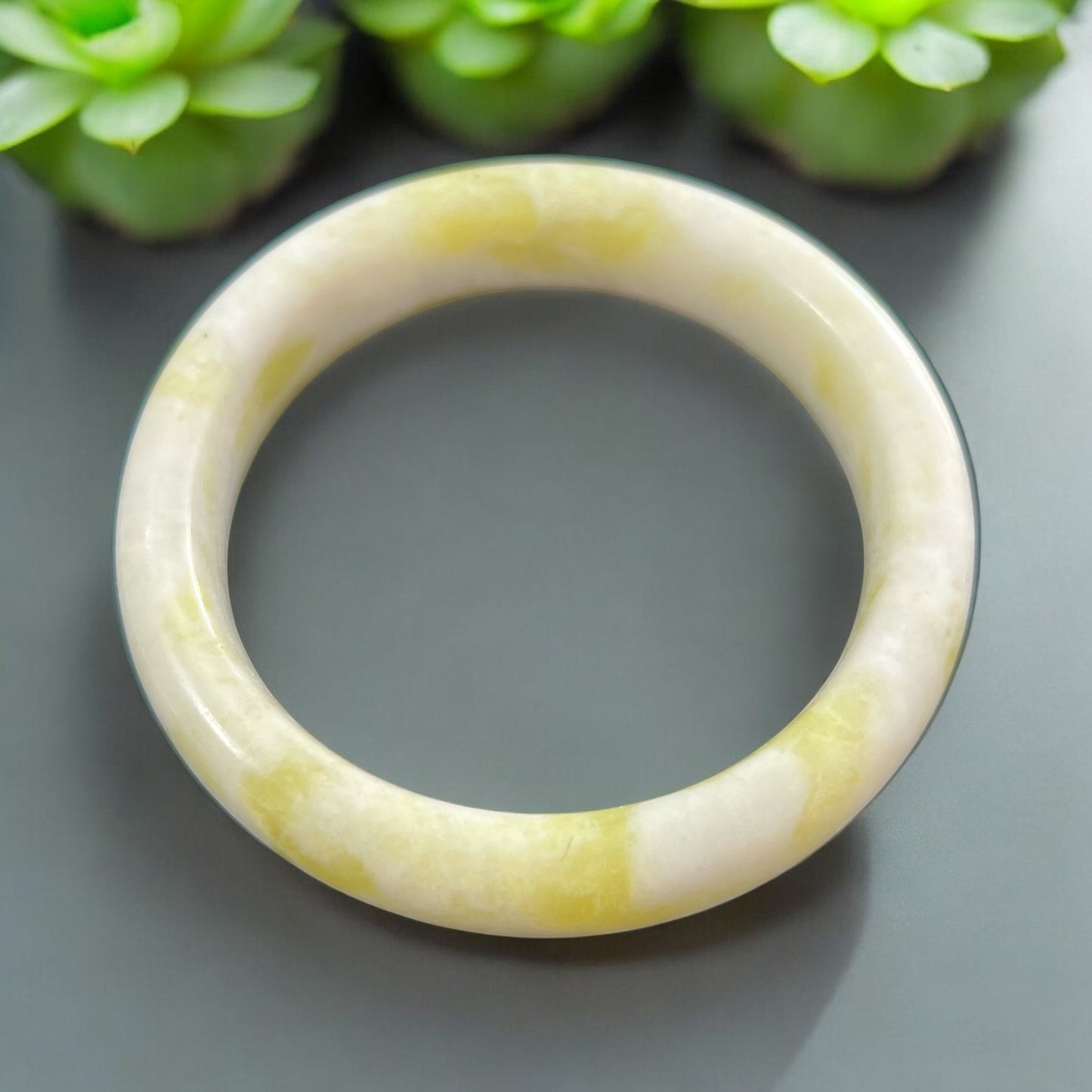 Natural Cauliflower Jade Bangle - Large Wrist Crystal Healing Bracelet