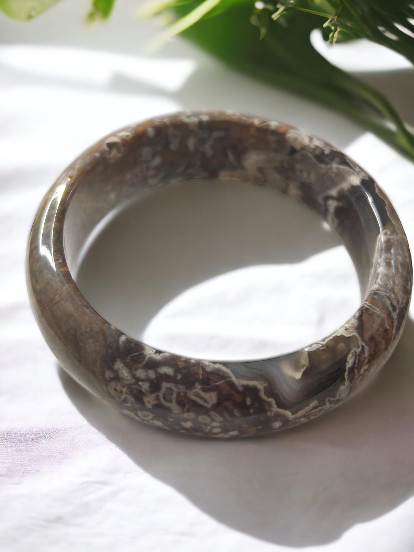 Moravato Ocean Jasper Bangle Bracelet With Orb Flowers -63mm Large Wrist Bangle Bracelet, Natural Crystal Bangle, Unique Flower-like Pattern