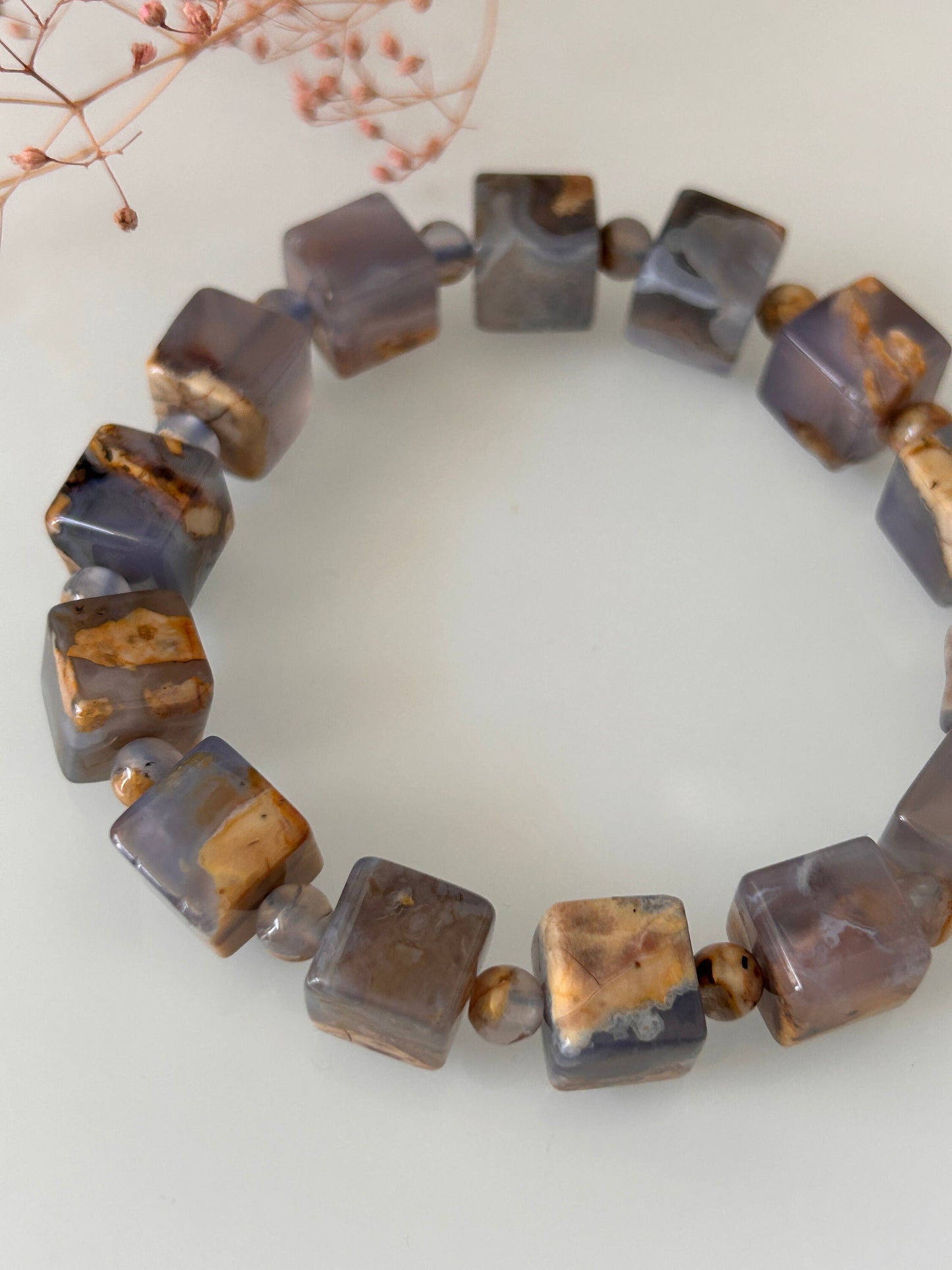 10.6MM Cube Blue Lace Agate Crystal Bracelet Stretchy String Bracelet Natural Gemstone Bracelets Pre-charged Handmade Jewelry
