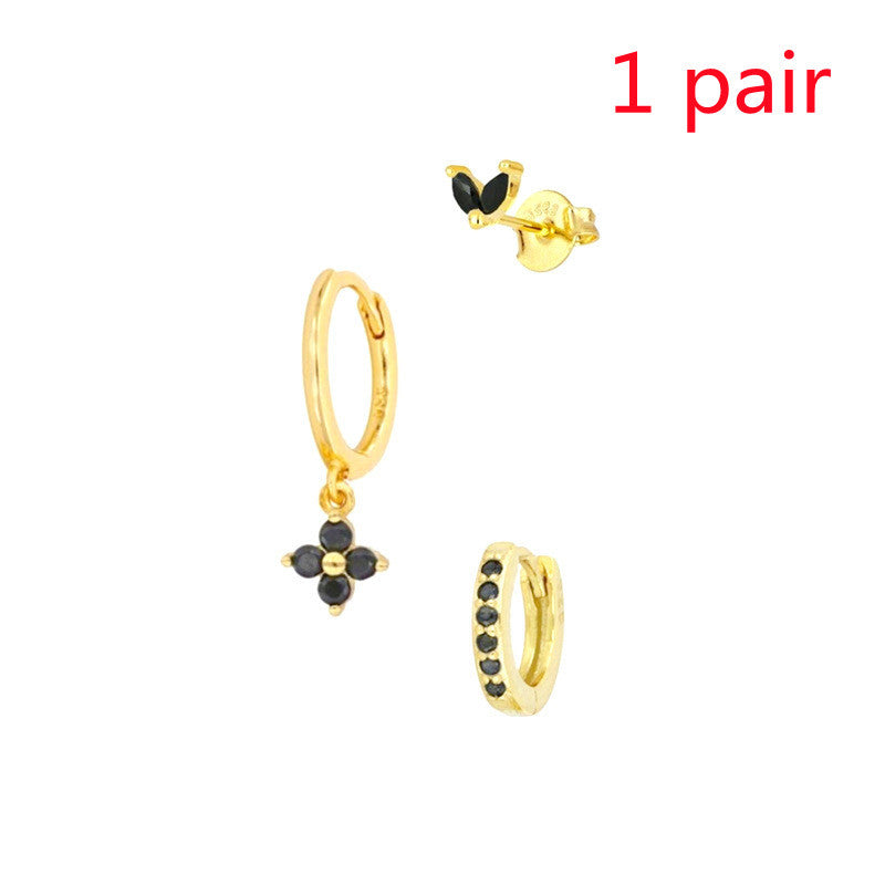 Women's Floral Clover Stacked Earrings Set Daith Earrings