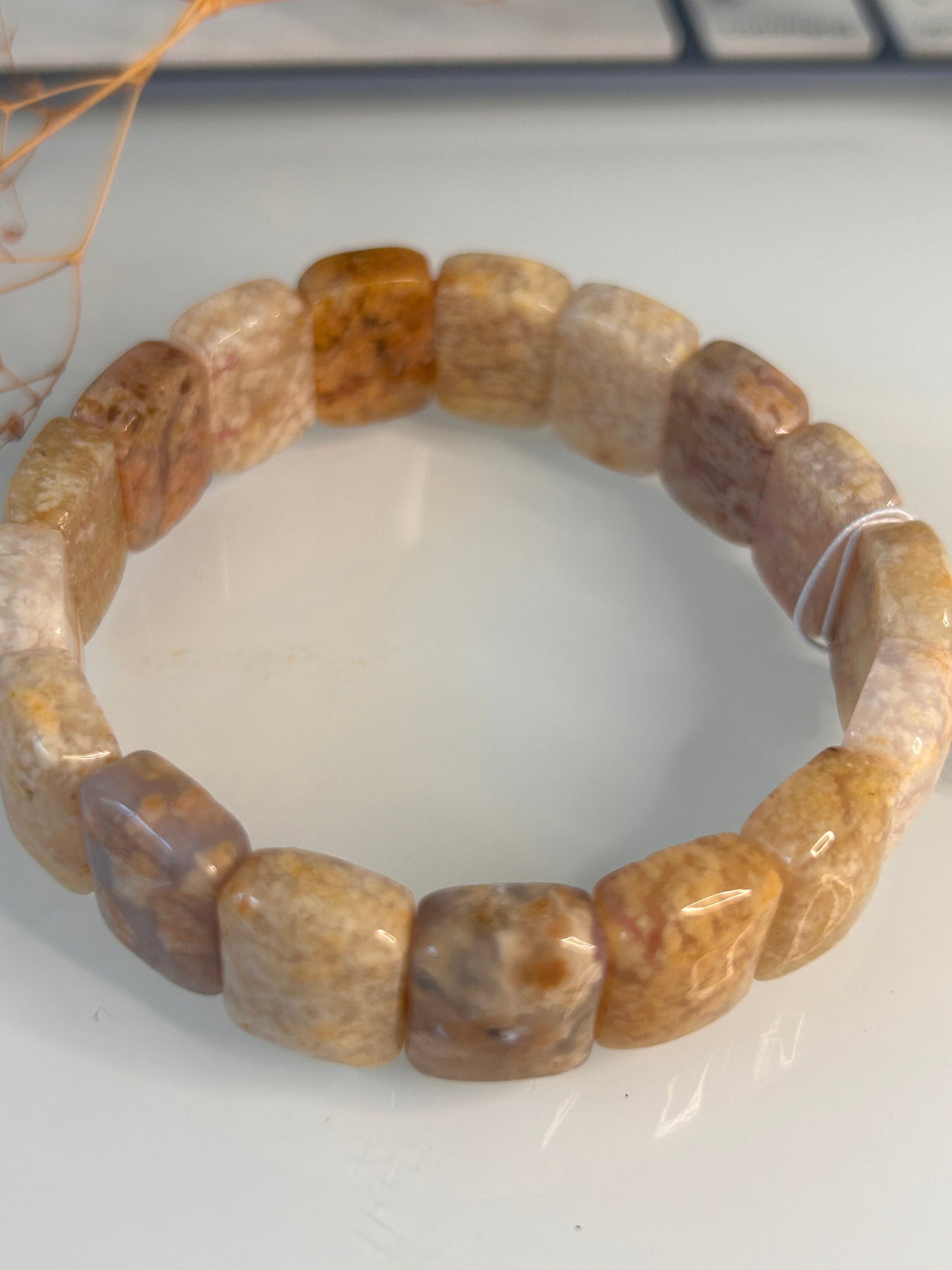18cm Natural Fossil Coral Jade Soft Bangle | Natural Square Coral Jade Bracelet | Natural Ocean Coral Bangle | Stretchy Bangle, Gift for Her